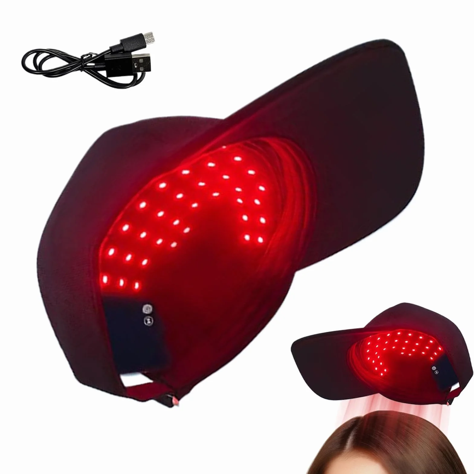 Bonnet De Croissance Des Cheveux – Appareil De Thérapie Par Lumière Rouge 660 Nm Et 450 Nm Bleue | 48 Perles LED Pour Le Soin Et L'épaississement Du Cuir Chevelu | Casque Portable Rechargeable De Type