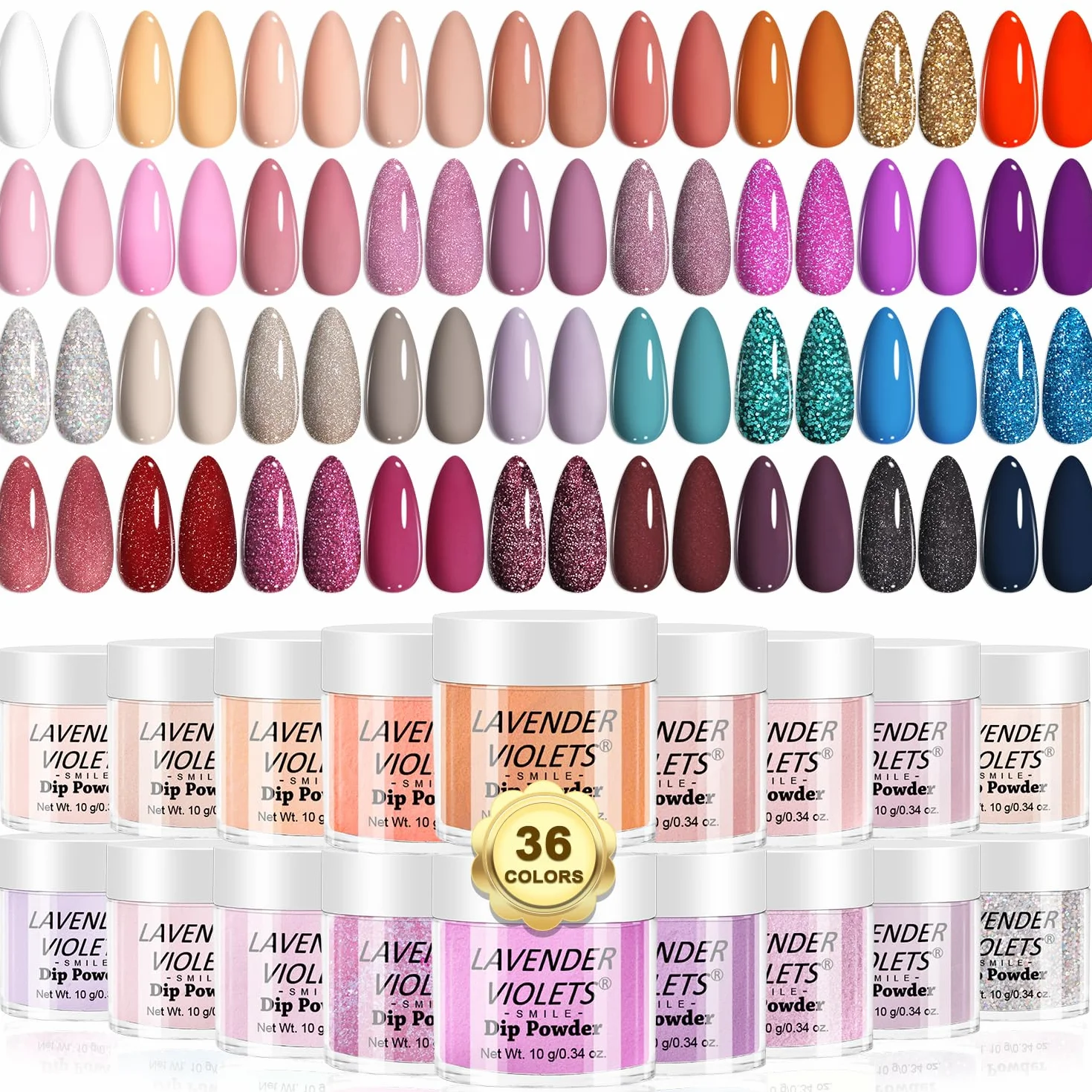 Lavender Violets 36 Couleurs Dip Powder Nail Kit Séchage rapide Poudre de trempage Brillant Matt Nail Art Design