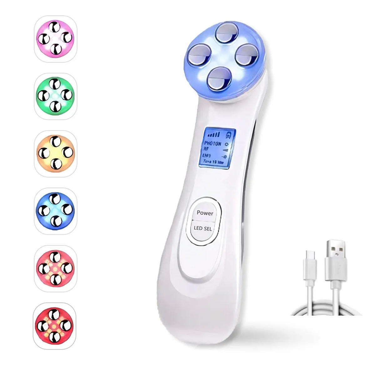 Appareil Massage Visage Anti Rides,6 en 1 LED Appareil de Beauté,Masseur Facial Double Menton de Beauté Electrique avec Lifting EMS Massage,Améliorer, Resserrer et Lisser La Peau