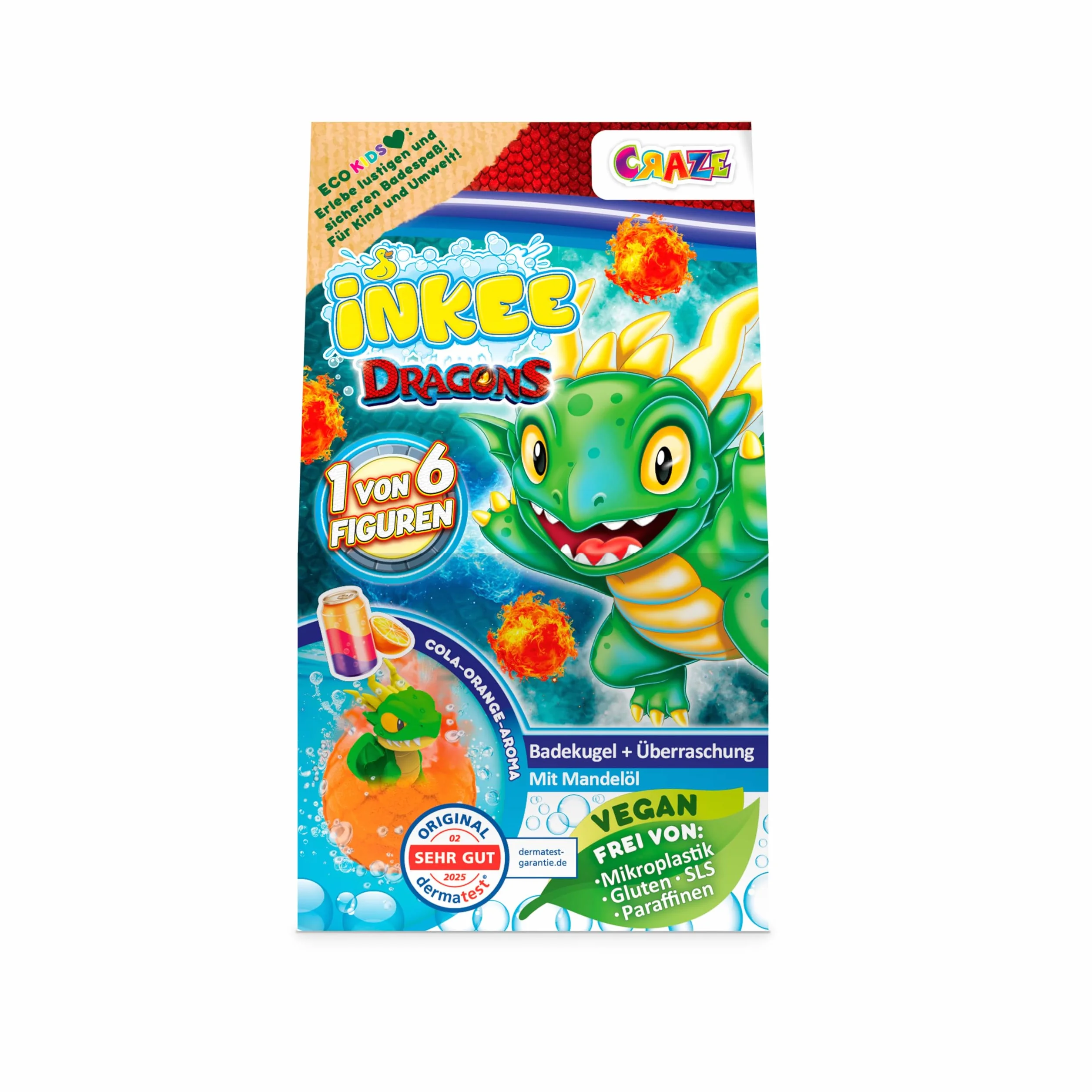INKEE Bombe de bain surprise dragons pour enfants avec jouet dragon orange cola 100g