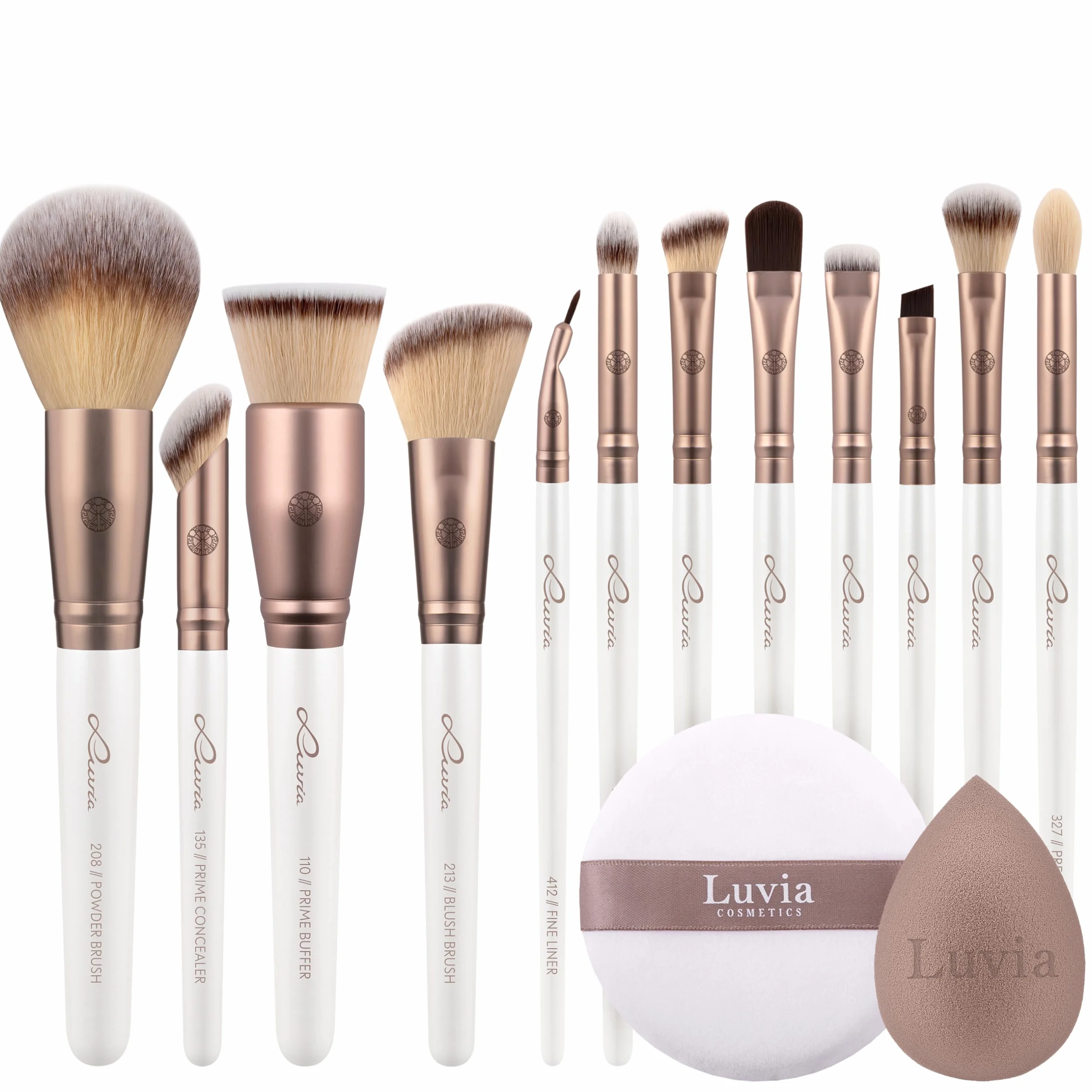 Luvia Ultimate Glam Kit de 14 pinceaux de maquillage végétaliens avec éponge mélangeur et tampon en poudre pour fond de teint, blush, surligneur et fard à paupières
