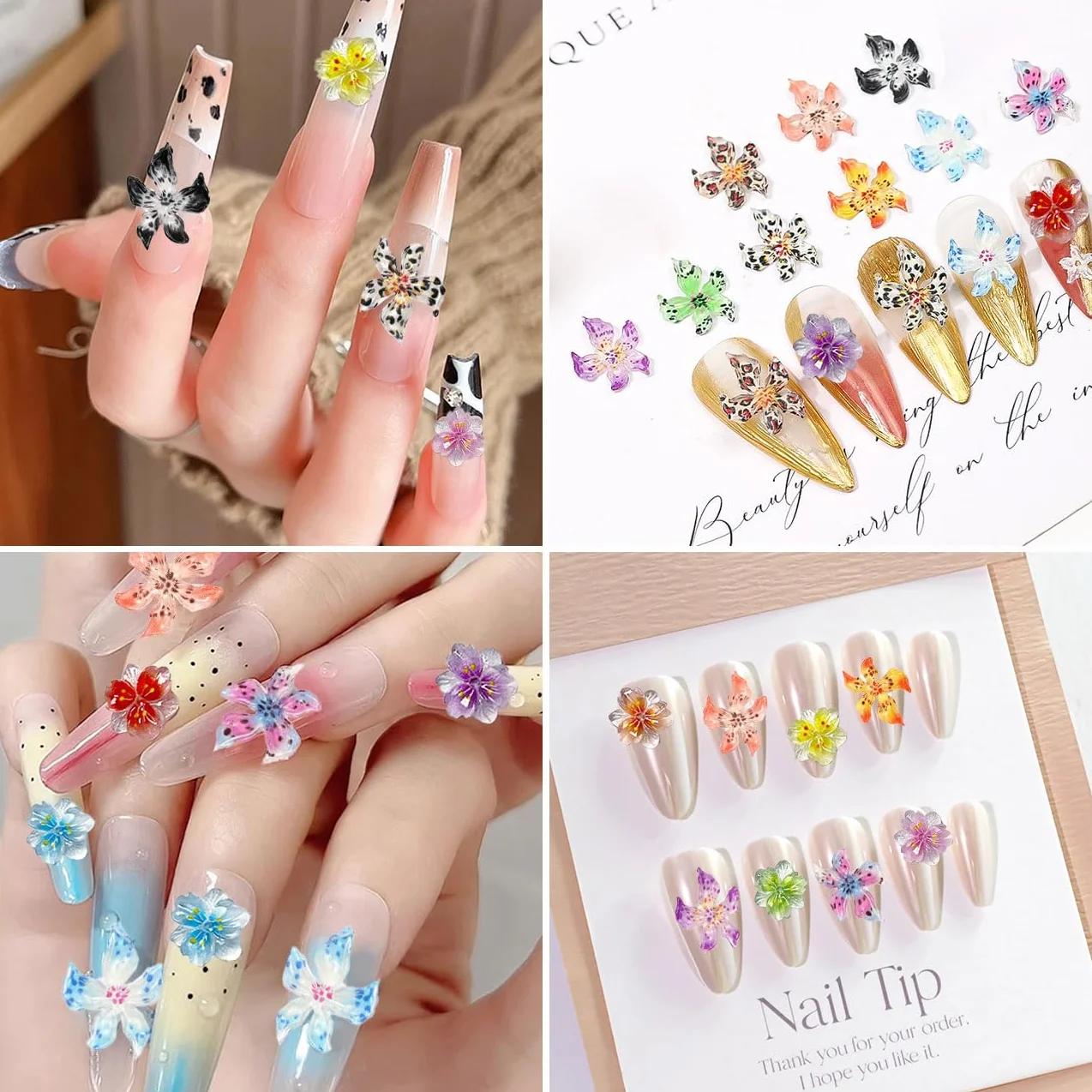 100 Pièce 3D Fleur Nail Charms, Breloques pour Ongles en Résine Cristal, Hawaïen Hibiscus Accessoires DIY 2 Style