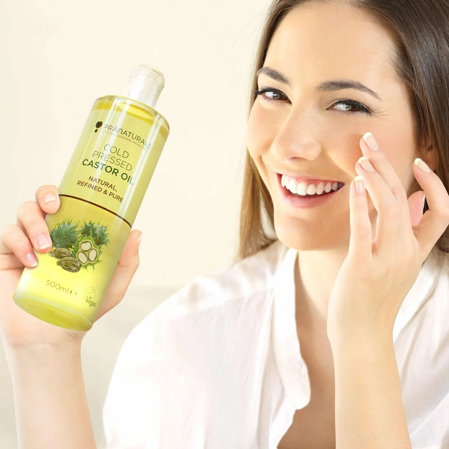 PraNaturals Huile de ricin pressée à froid 500 ml 100% naturel végétalien pure pour la croissance des cheveux et les cils
