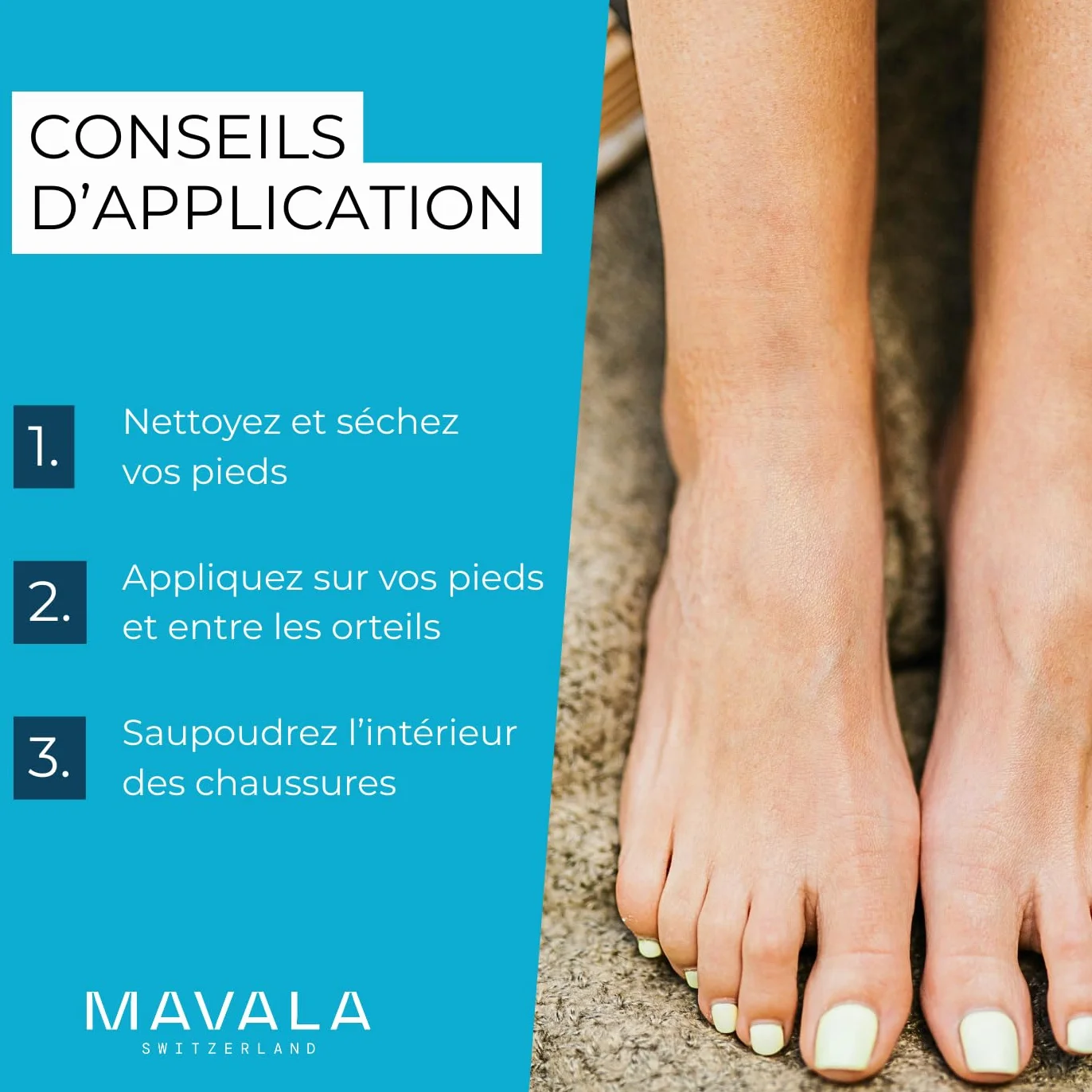 Mavala Talc pour les Pieds Absorption de l'Humidité Poudre Longue Durée Anti-Odeur 50g