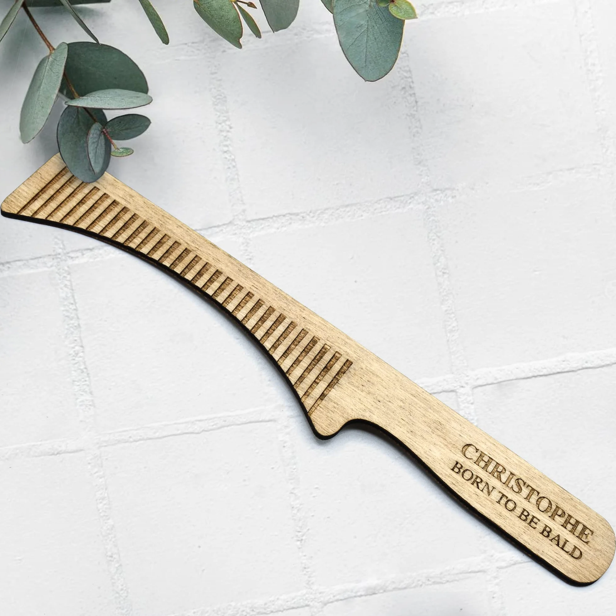 Peigne pour chauve en bois avec gravure personnalisable, idée cadeau anniversaire