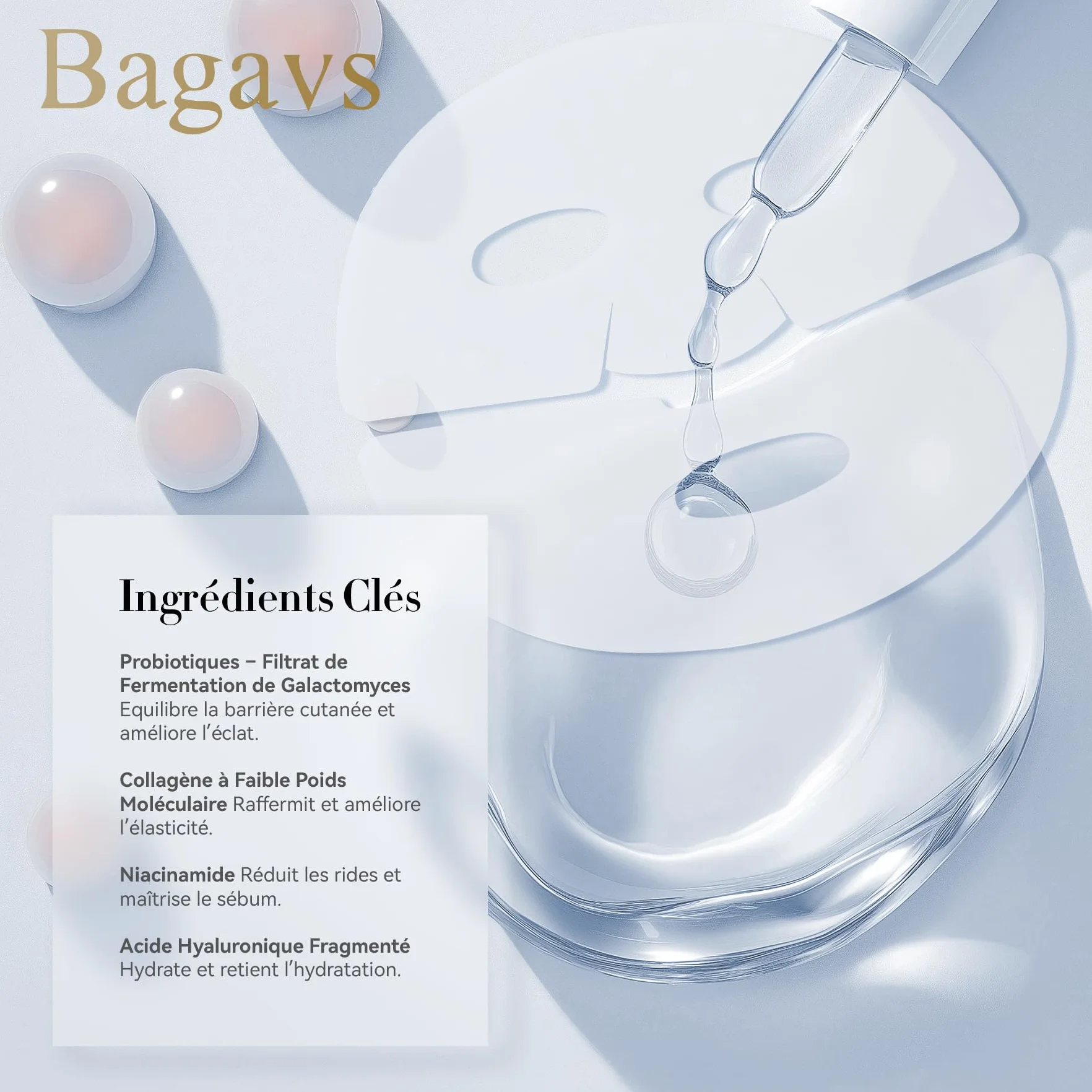 Bio-Collagen Masque Visage Nuit Acide Hyaluronique Anti-Rides Hydratant 38g Lot 4