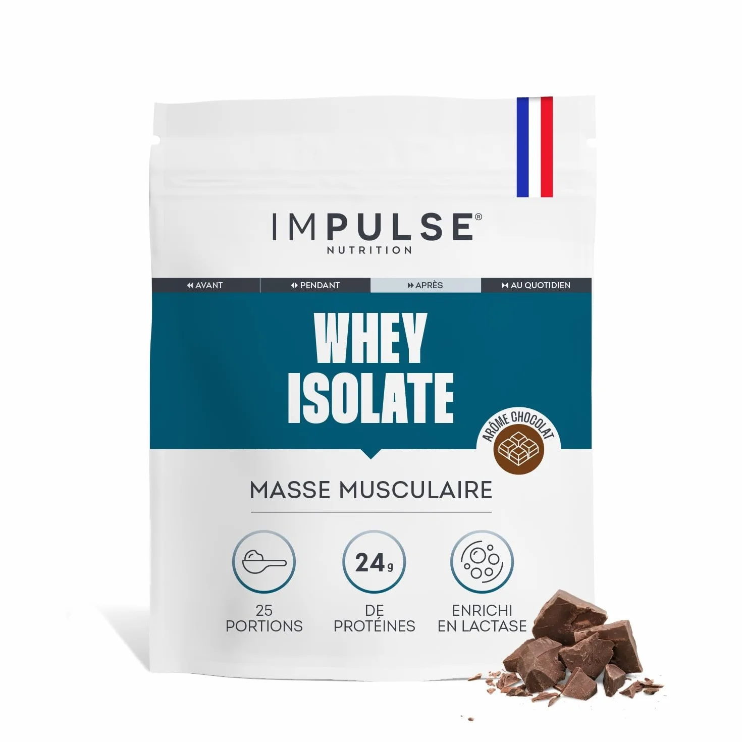 Impulse Nutrition Whey Isolate Chocolat 24g Protéines 750g Fabriqué en France