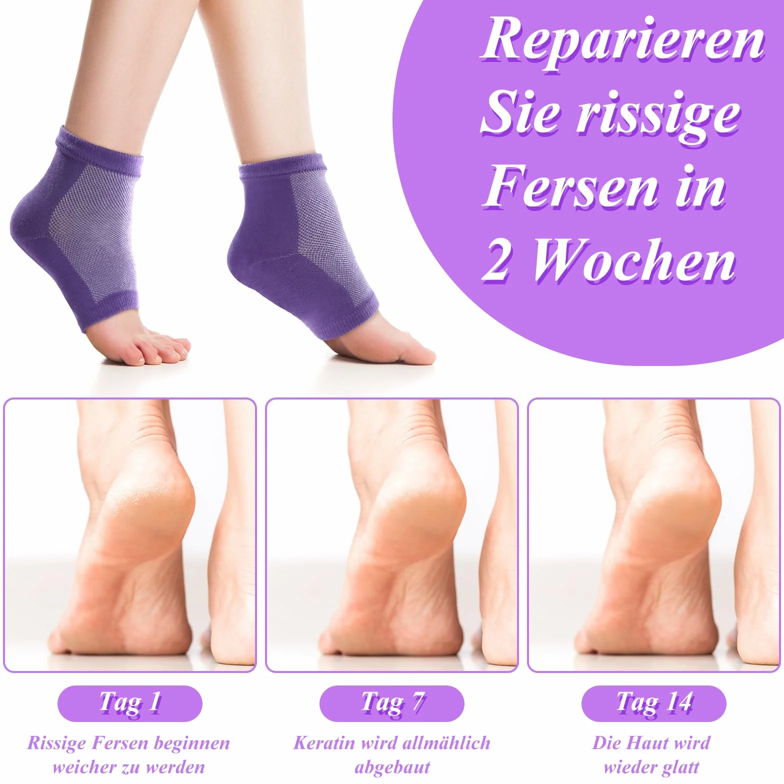 Chaussettes hydratantes en gel lot de 5 paires sans orteils doublure gel pour callosités