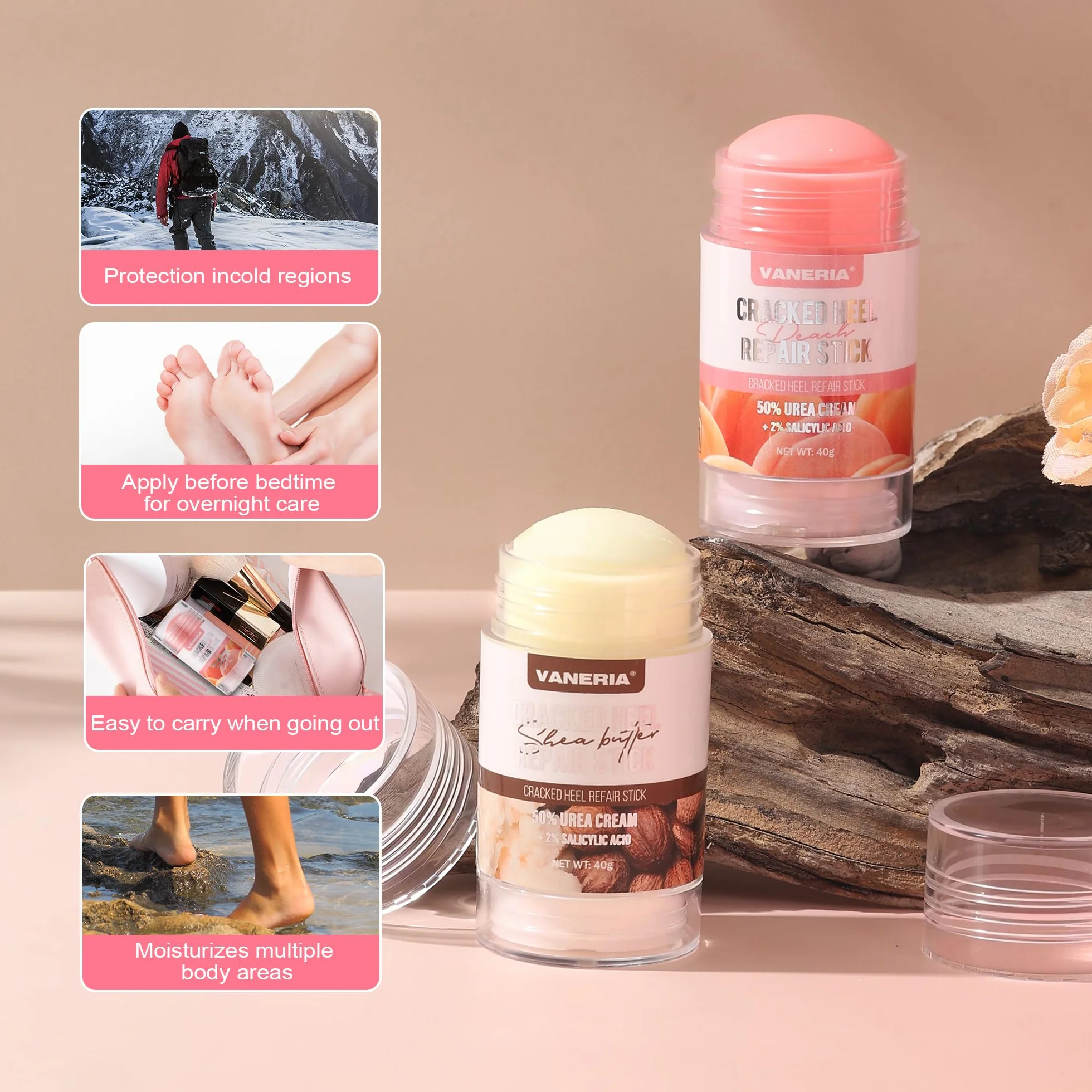 Vaneria Crème réparatrice pour pieds secs et crevassés 40g Pêche