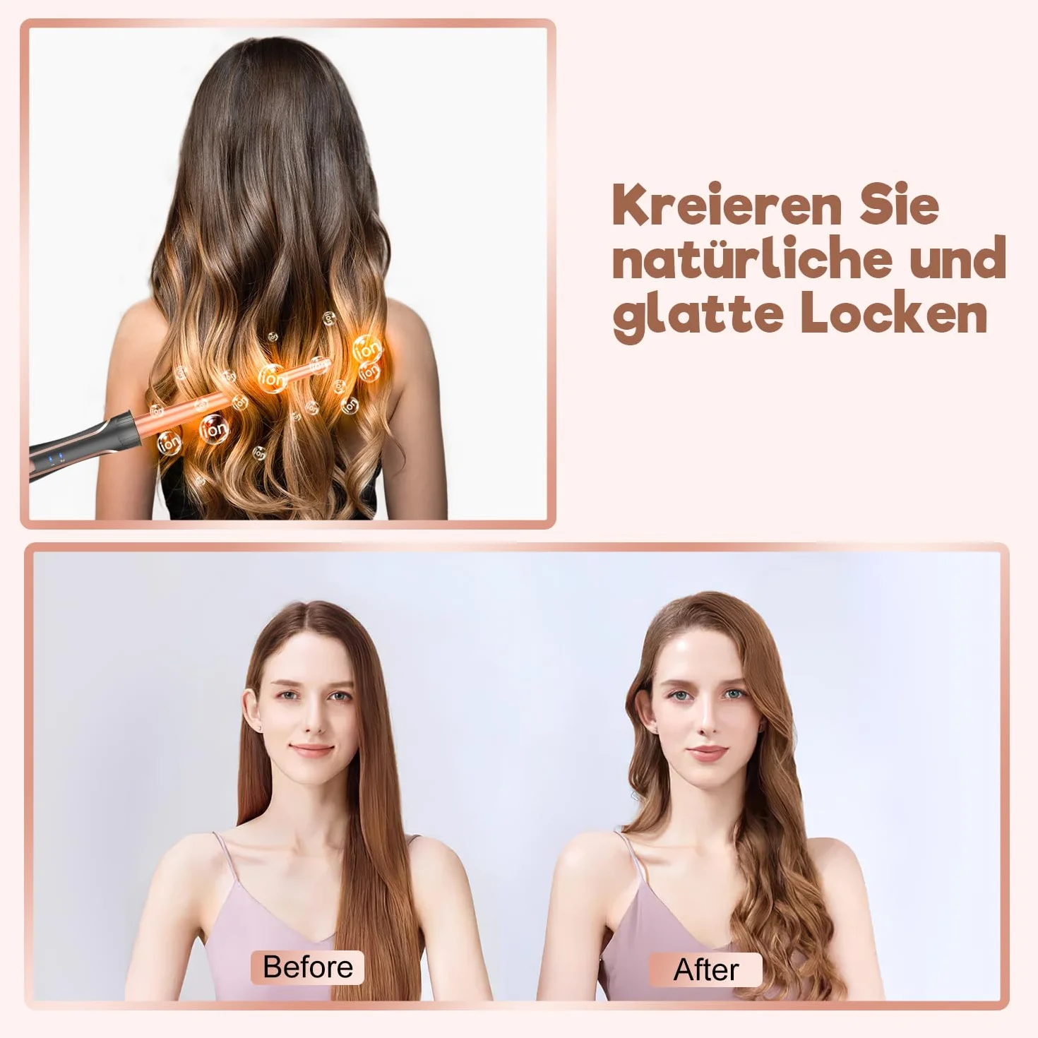 Fer à friser grandes et petites boucles - 5 en 1 avec différents embouts, revêtement antistatique en céramique tourmaline, fer à vagues pour vagues de plage