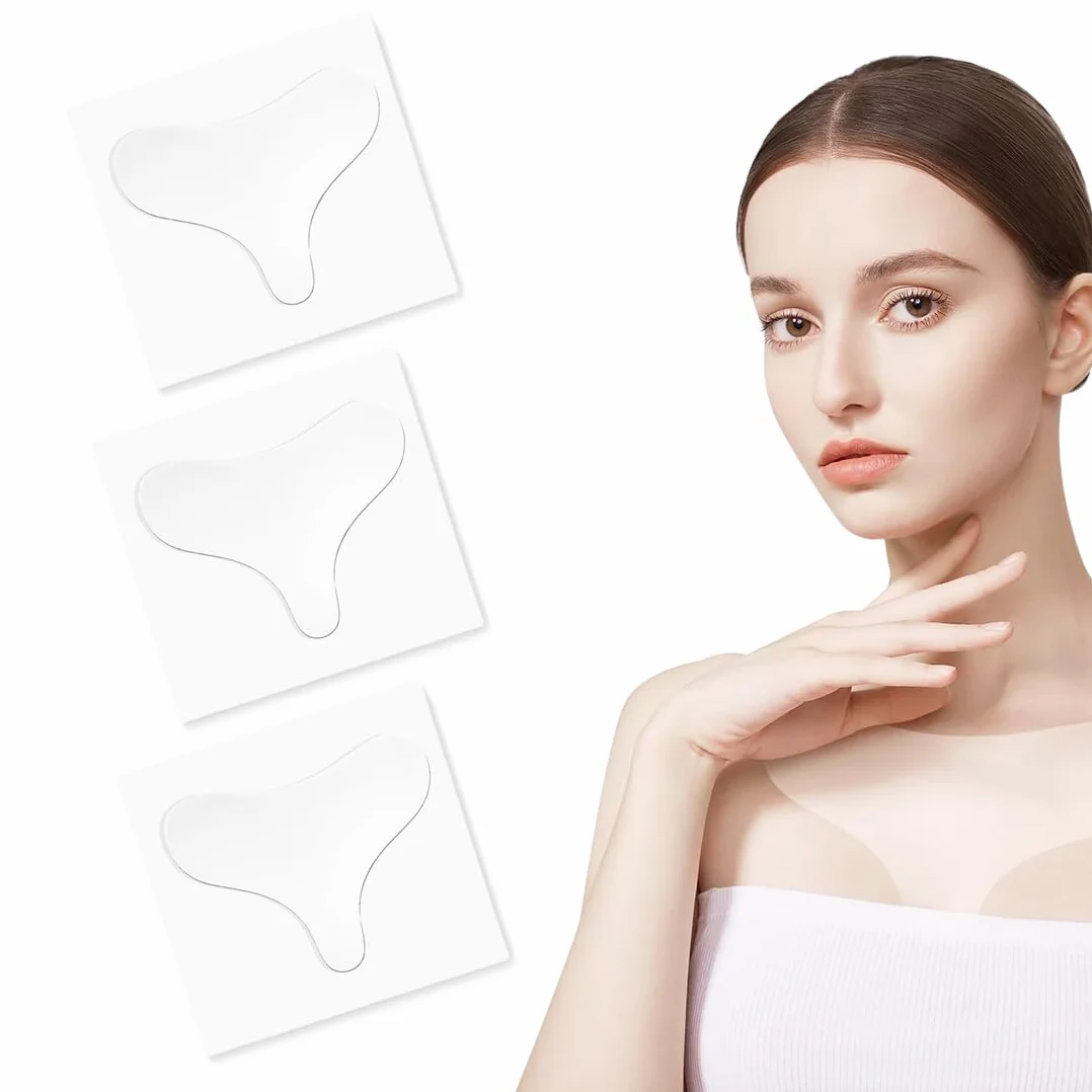 Patchs Anti-Rides en Silicone en Forme de Cœur, Lot de 3, Réutilisables, Transparent, pour Poitrine