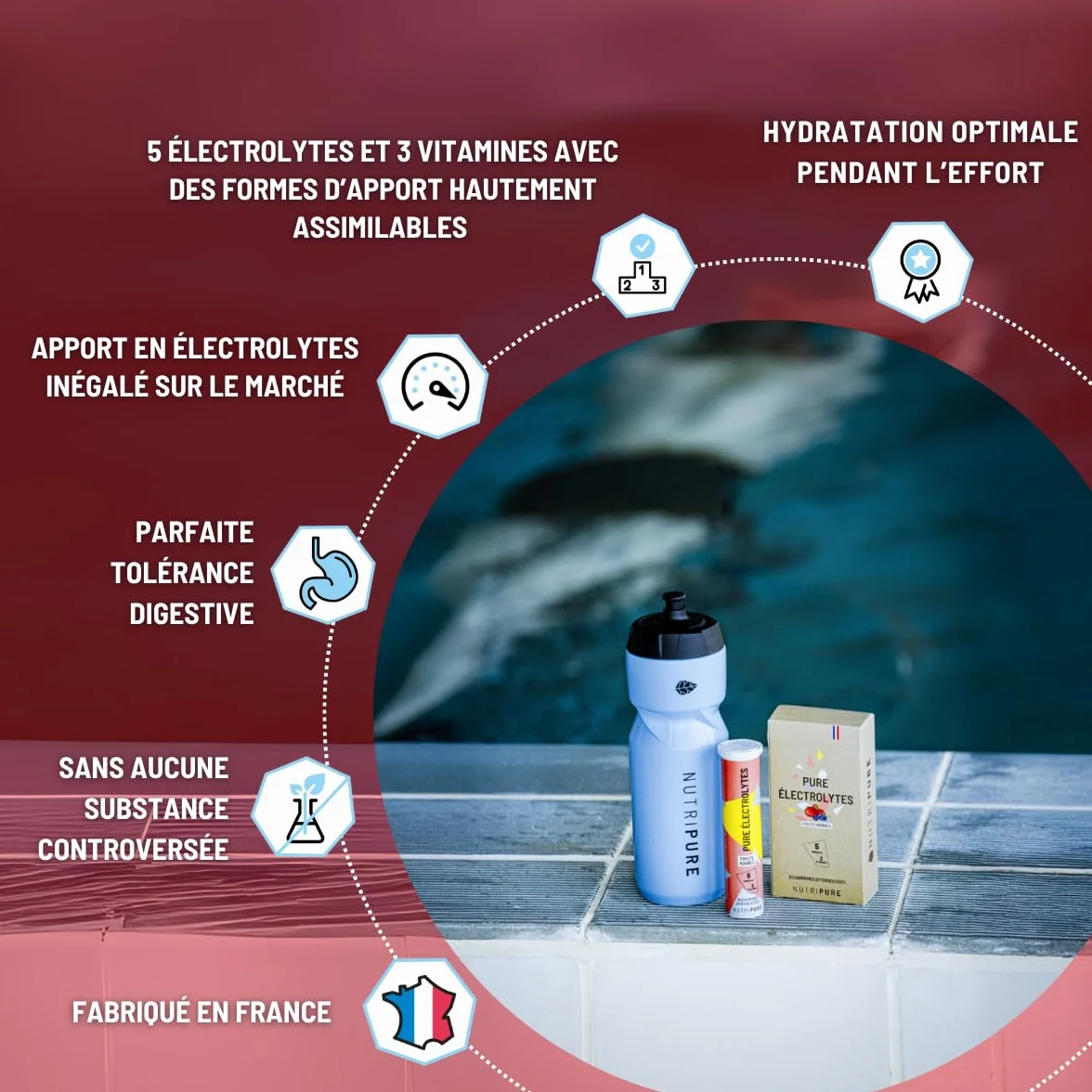 Pastilles Hydratation Électrolytes Nutripure 5 Minéraux 3 Vitamines Fruits Rouges 30 Comprimés Effervescents Faible en Calories Made in France