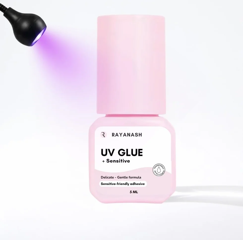 Colle UV pour extensions de cils en 1 seconde - Étanche jusqu'à ce que les cils tombent - Seule une utilisation professionnelle doit être utilisée avec une lumière UV (5 ml transparent purple)