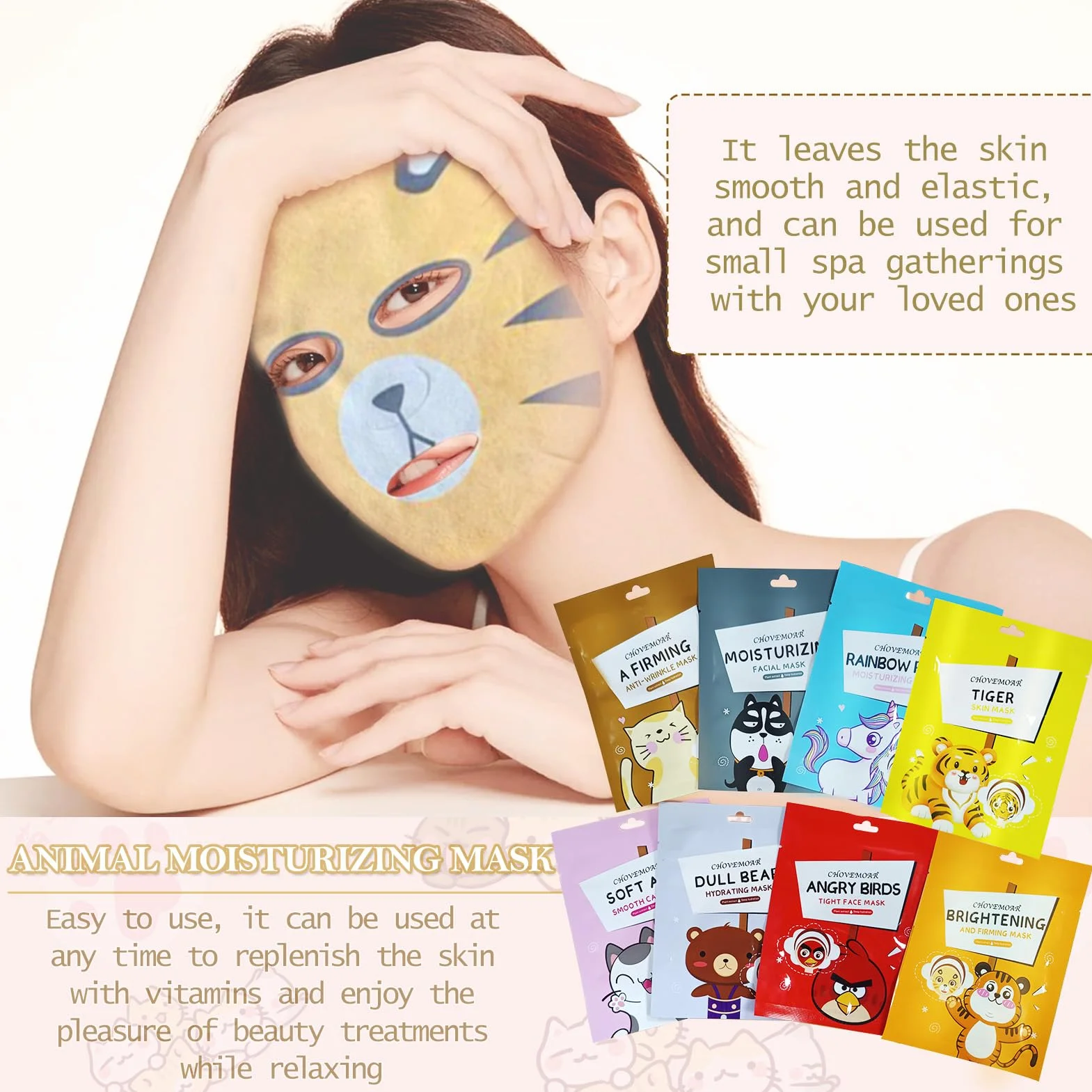 Masque Visage Enfants Fille 8 Pièces Animaux, Masque Tissu Visage Enfant, Masque Beauté Ado