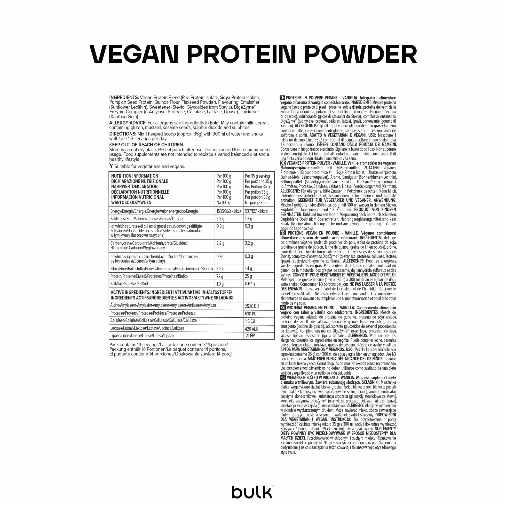 Bulk Vegan Protein Powder Vanilla 1 kg