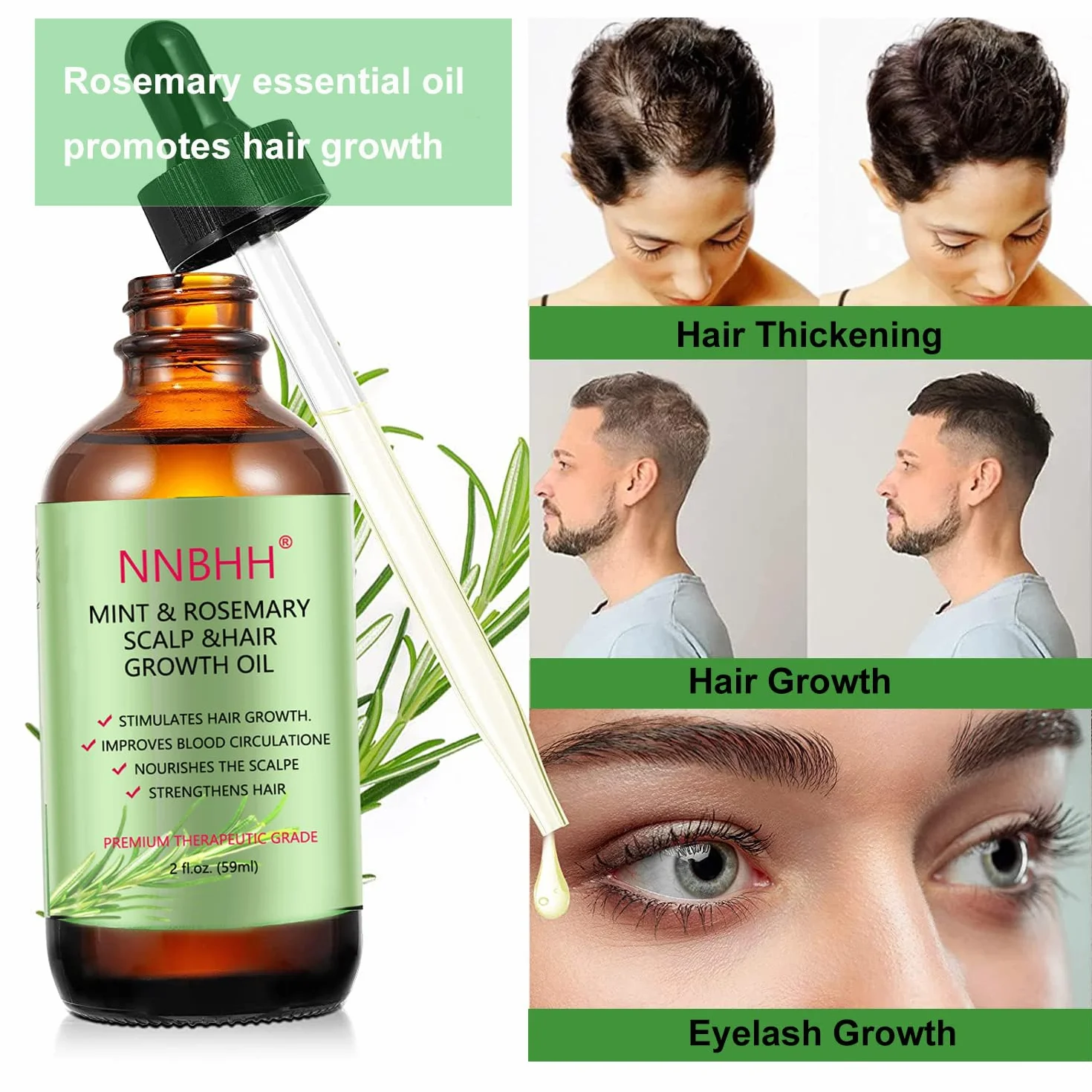Huile essentielle de Menthe poivrée et Romarin Derma Roller 0.5mm pour croissance cheveux
