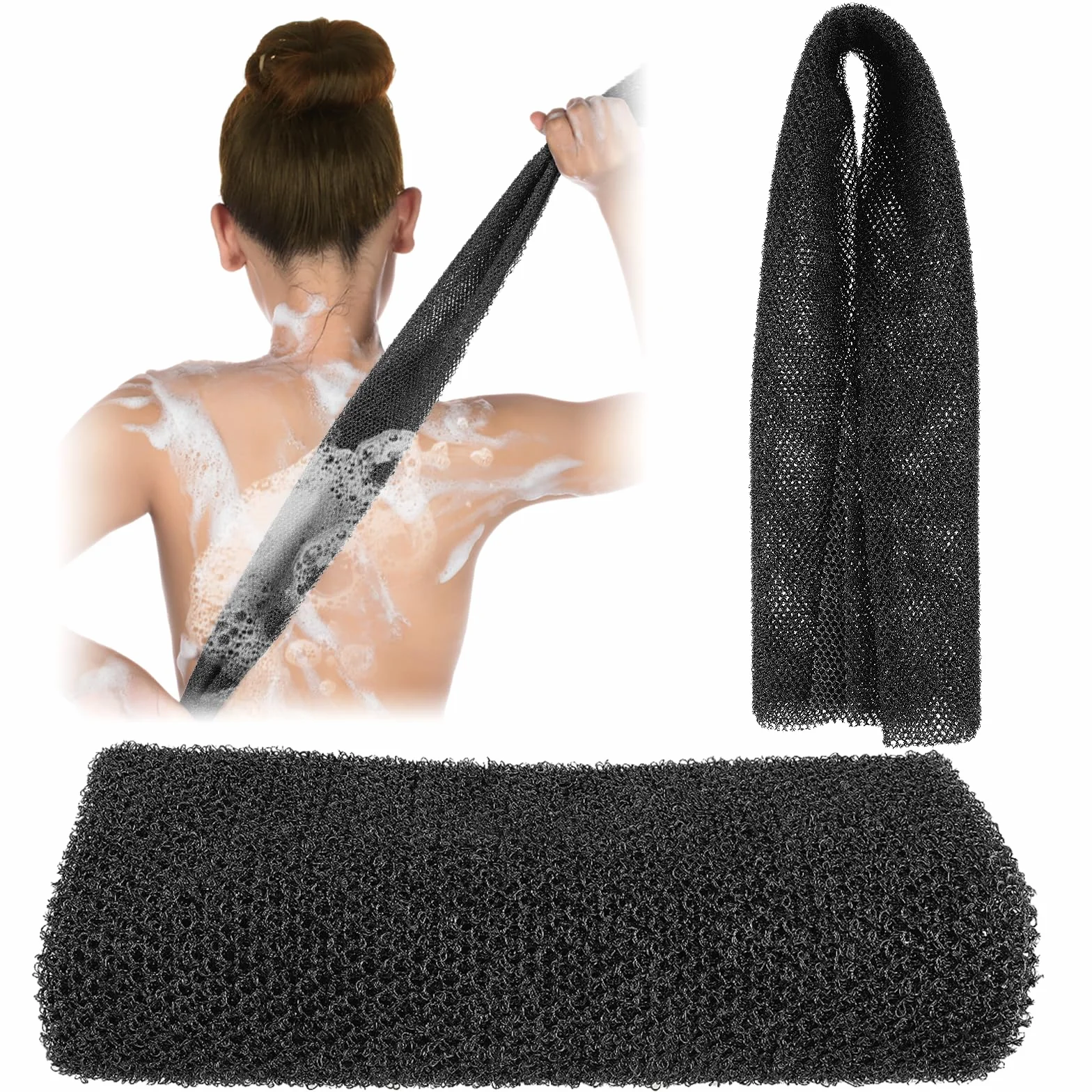 Éponge de bain africaine exfoliante longue pour le corps - Noir