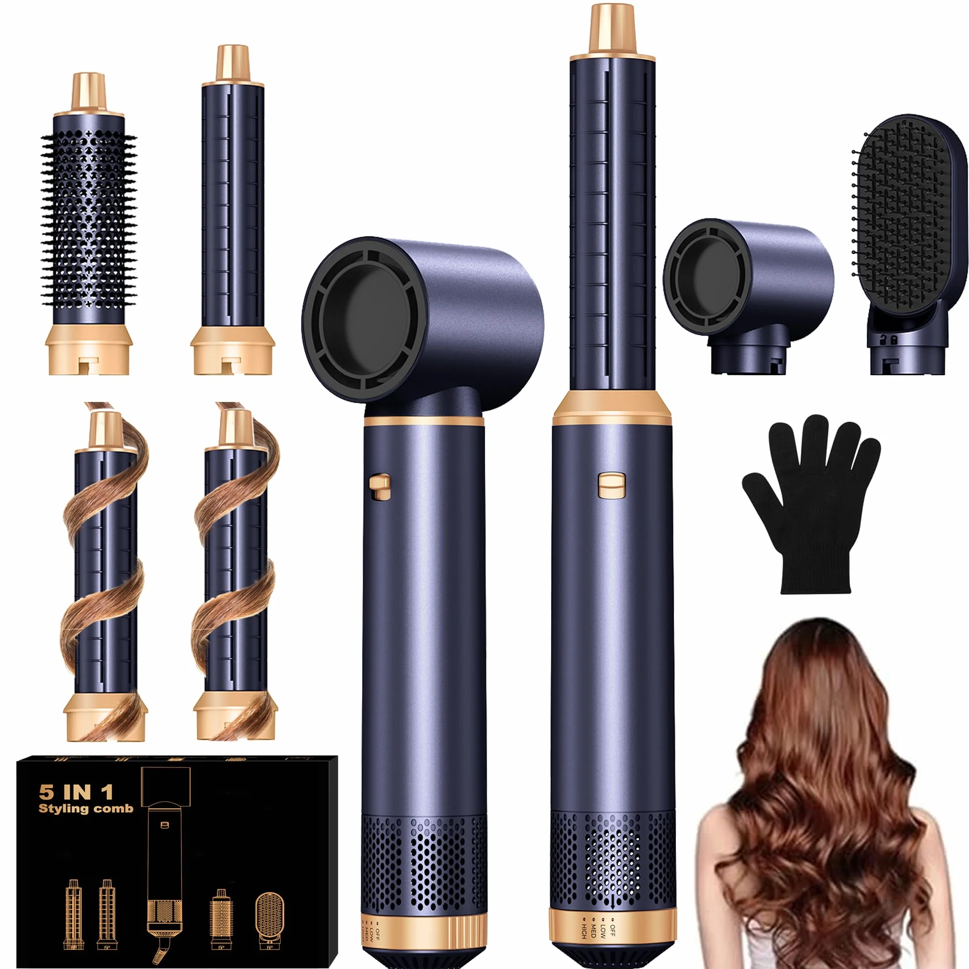 UKLISS Brosse Soufflante 5 en 1 Brosse Chauffante Brushing avec Seche Cheveux Bleu