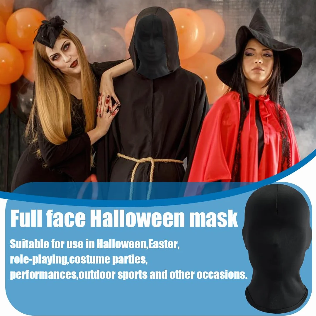 Masque Halloween Noir Masque Intégral Respirant Sans Visage Costume Fête Cosplay Unisexe 3 Pièces
