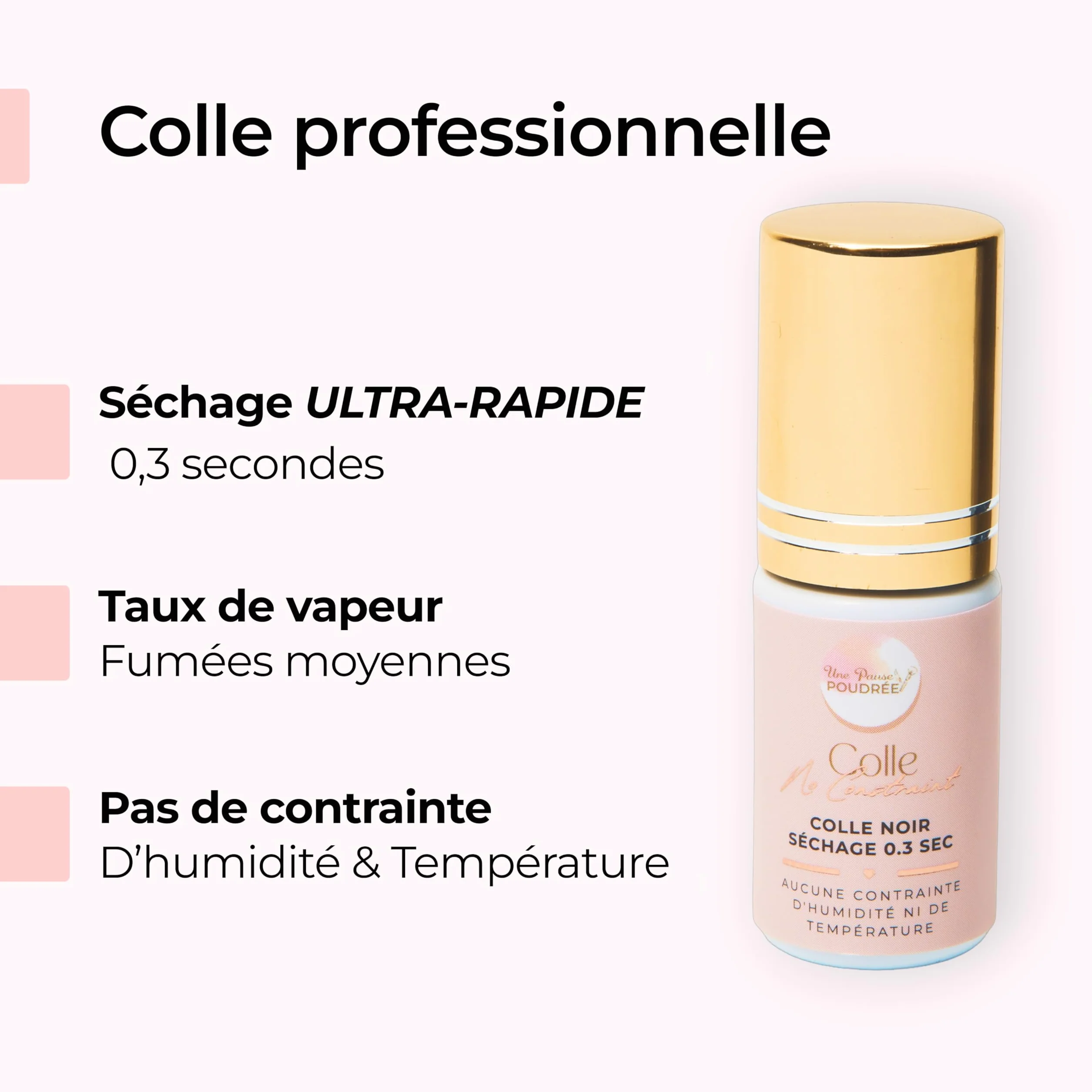NoConstraint Colle Noire Professionnelle Extensions Cils Séchage Rapide 0,3s Vapeur Faible Haute rétention 6-8 semaines