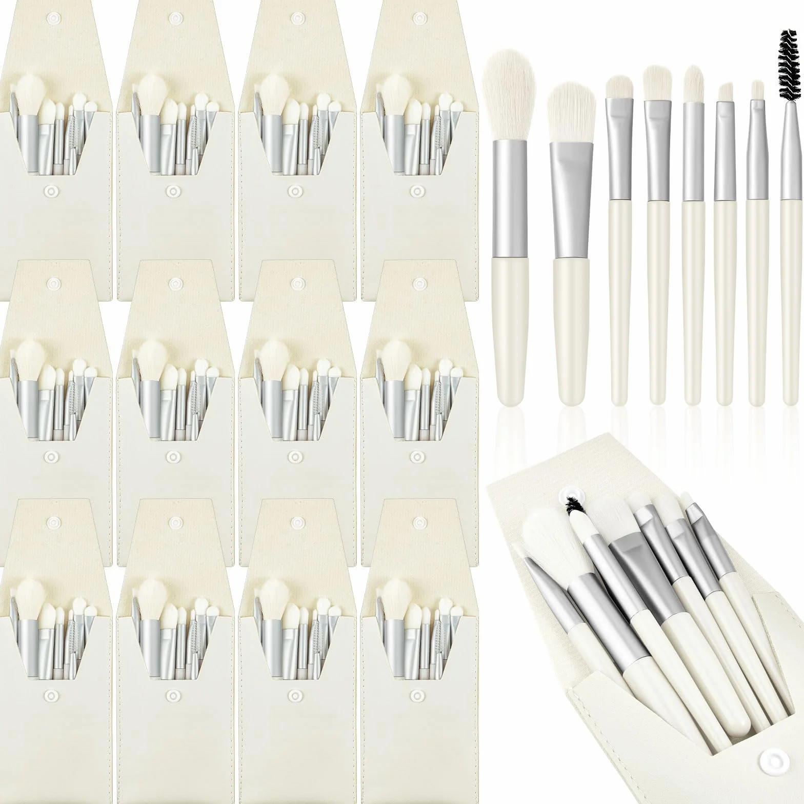 Tioncy Lot de 12 pinceaux de maquillage de voyage en fibre synthétique pour mariage, enterrement de vie de jeune fille, cadeau (blanc)