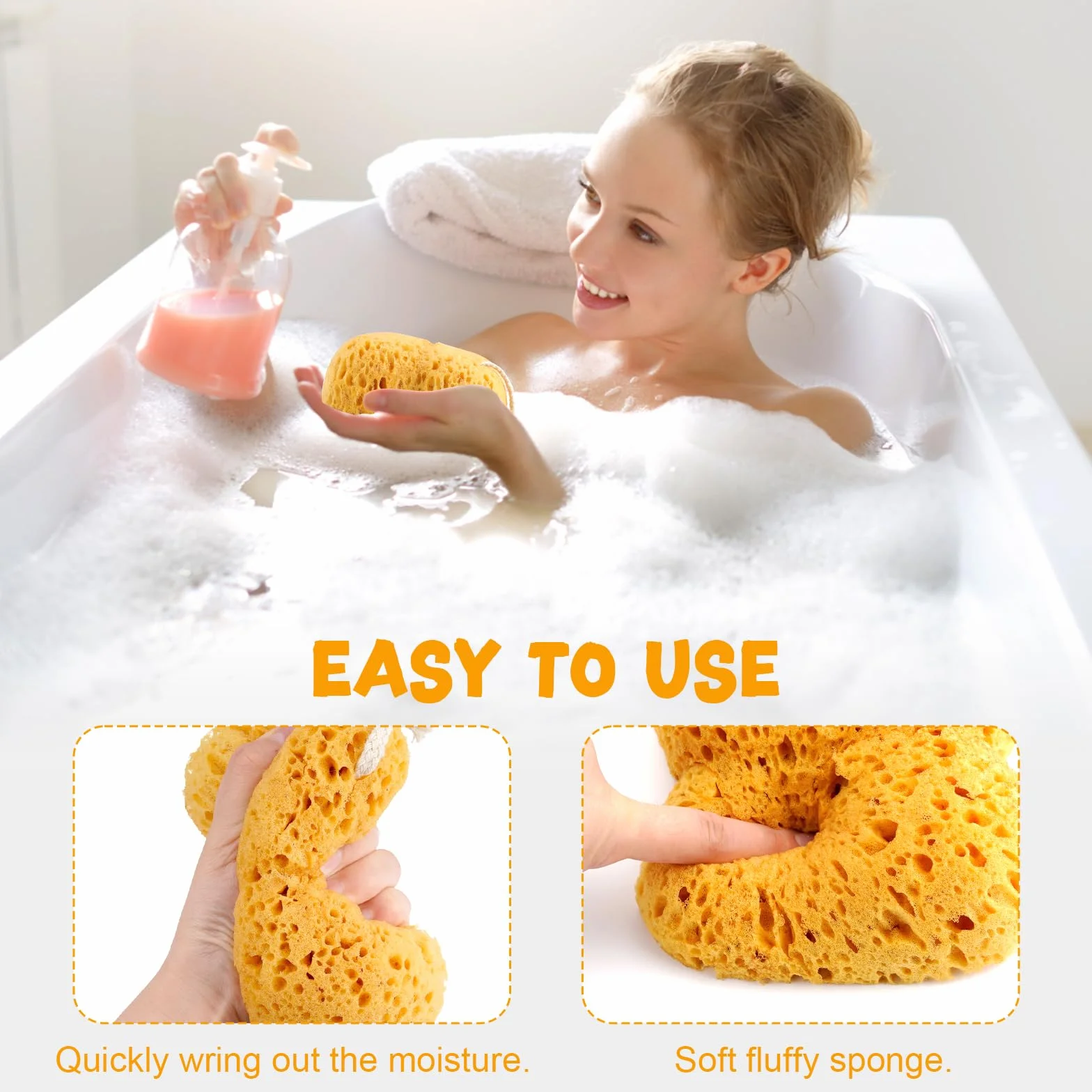 Éponges de Bain Lot de 2 Grandes Taille en Nid d'Abeille pour Bébé et Adulte