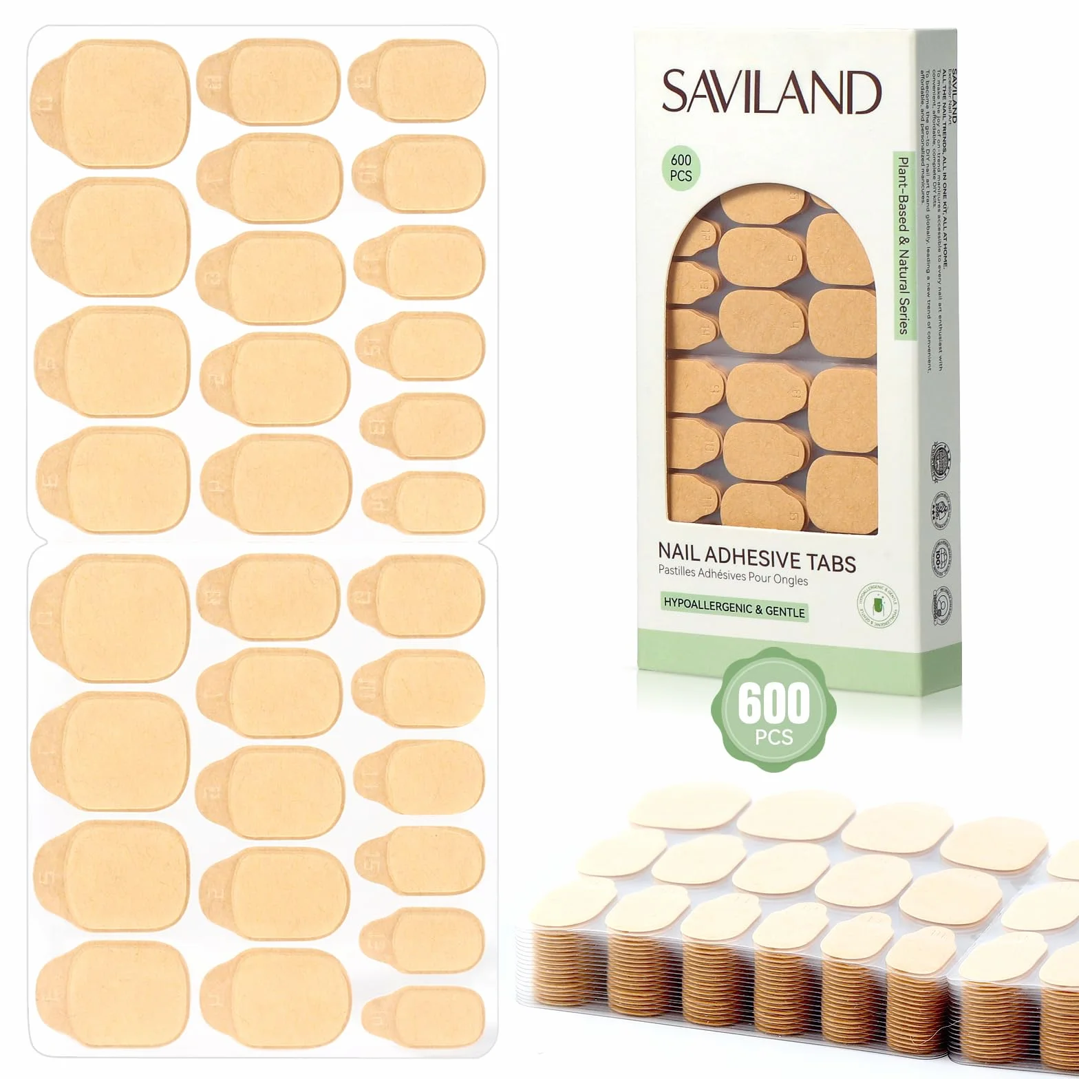 SAVILAND Mini-Adhésifs Végétaux Faux Ongles 600 Pads Hypoallergéniques Ultra Fins Respirants Longue Tenue Press-On Nails Nail Art