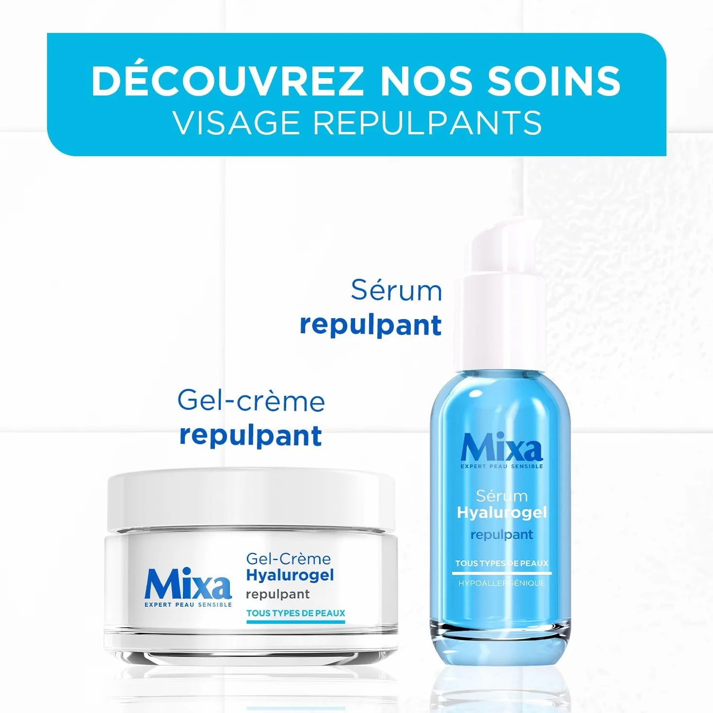MIXA Sérum Booster d'Hydratation Intense 24H Acide Hyaluronique Pur Vitamines B3 B5 Peaux Déshydratées Sensibles 30ml
