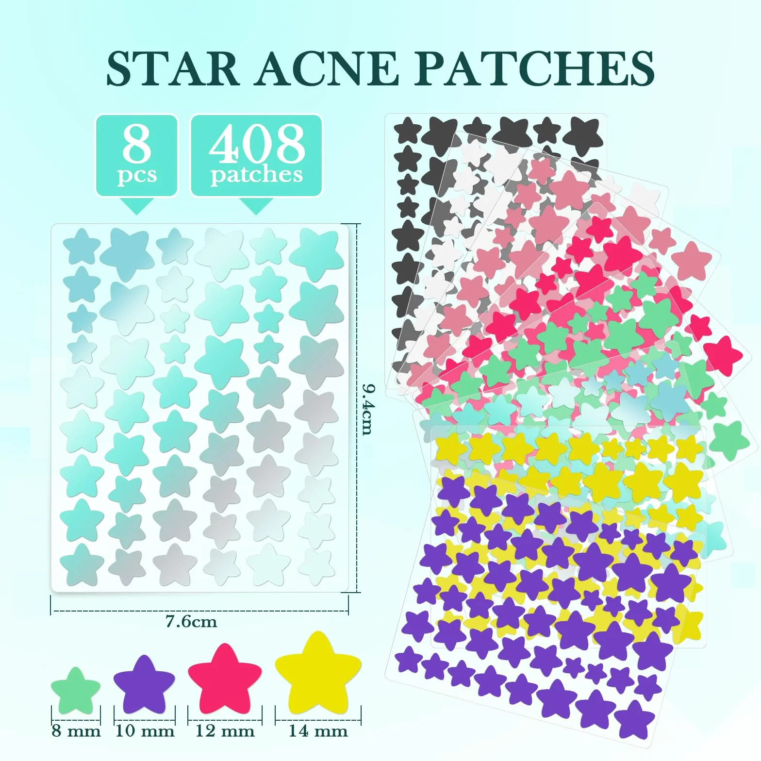 Patch Bouton Etoile Hydrocolloïde Anti Acné Invisible 408 PCS avec Huile Tea Tree Acide Salicylique