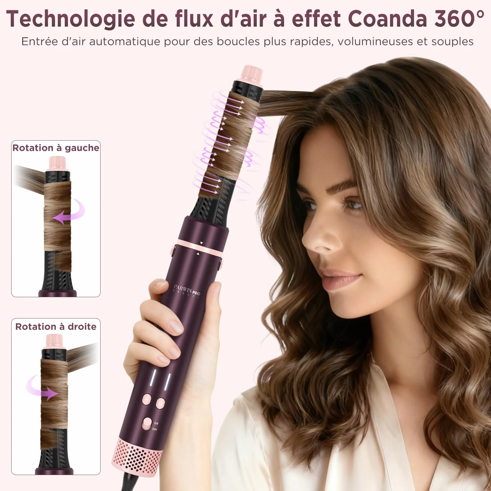 PARWIN PRO BEAUTY MaxAIR 2.0 Air styler 7 en 1 fer à friser automatique double tension 110,000 RPM Jasper Plum