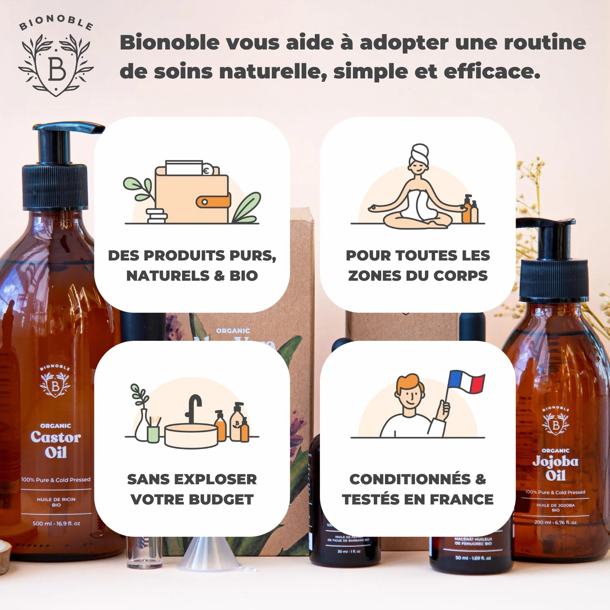 Huile de Ricin Bio Pressée à Froid 100% Naturelle pour Cheveux, Cils, Sourcils - Castor Oil 50ml