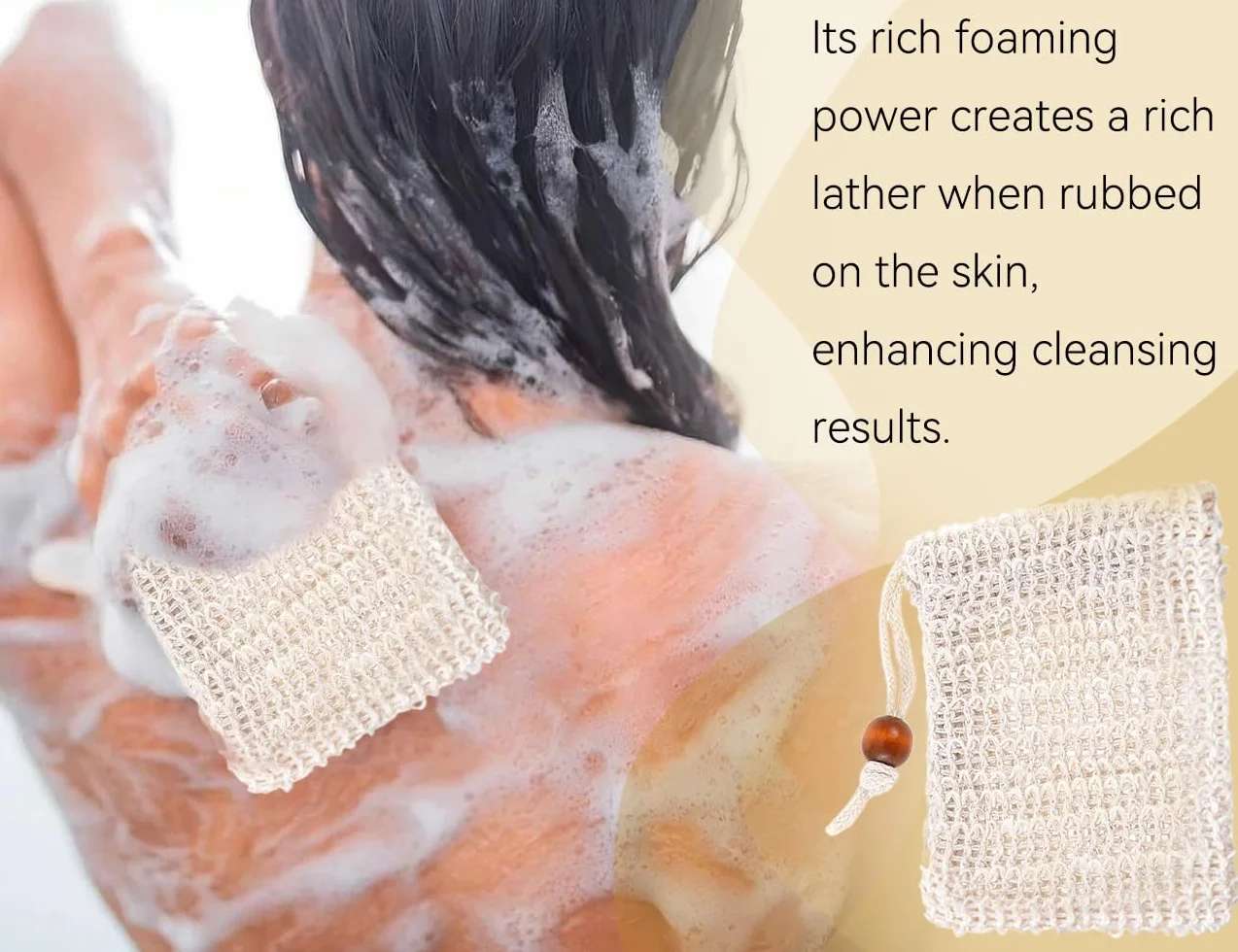Sachets Moussants en Ramie avec Cordon - Savon Solide - Exfoliation Douche Massage - Usage Domestique Voyage