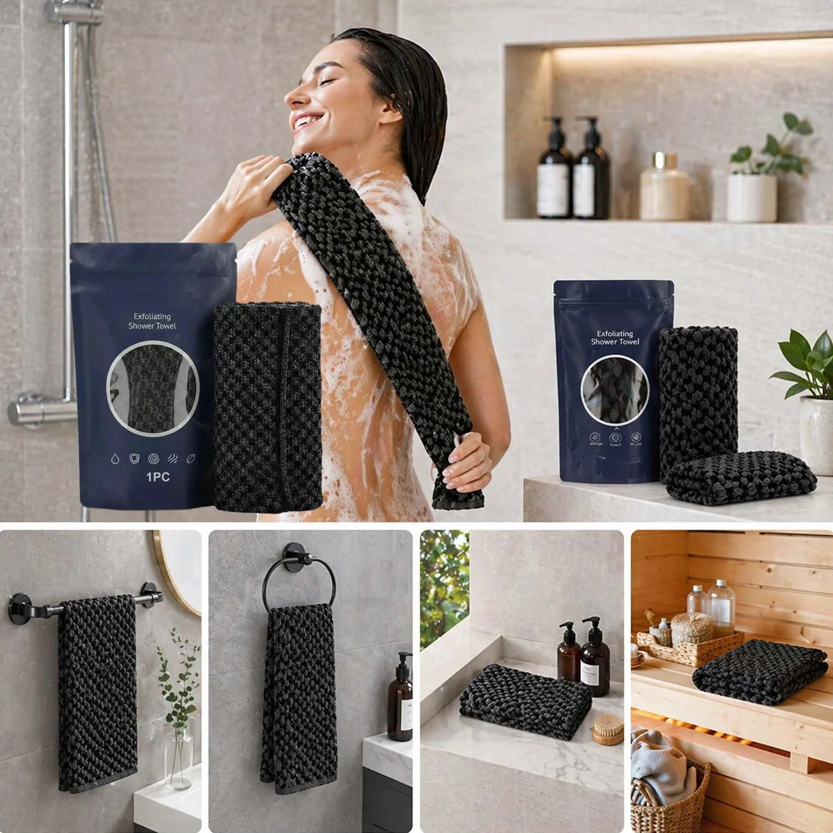 Serviette De Douche Exfoliante Ecovia, Exfoliation Douce, Séchage Rapide, 2 Pièces