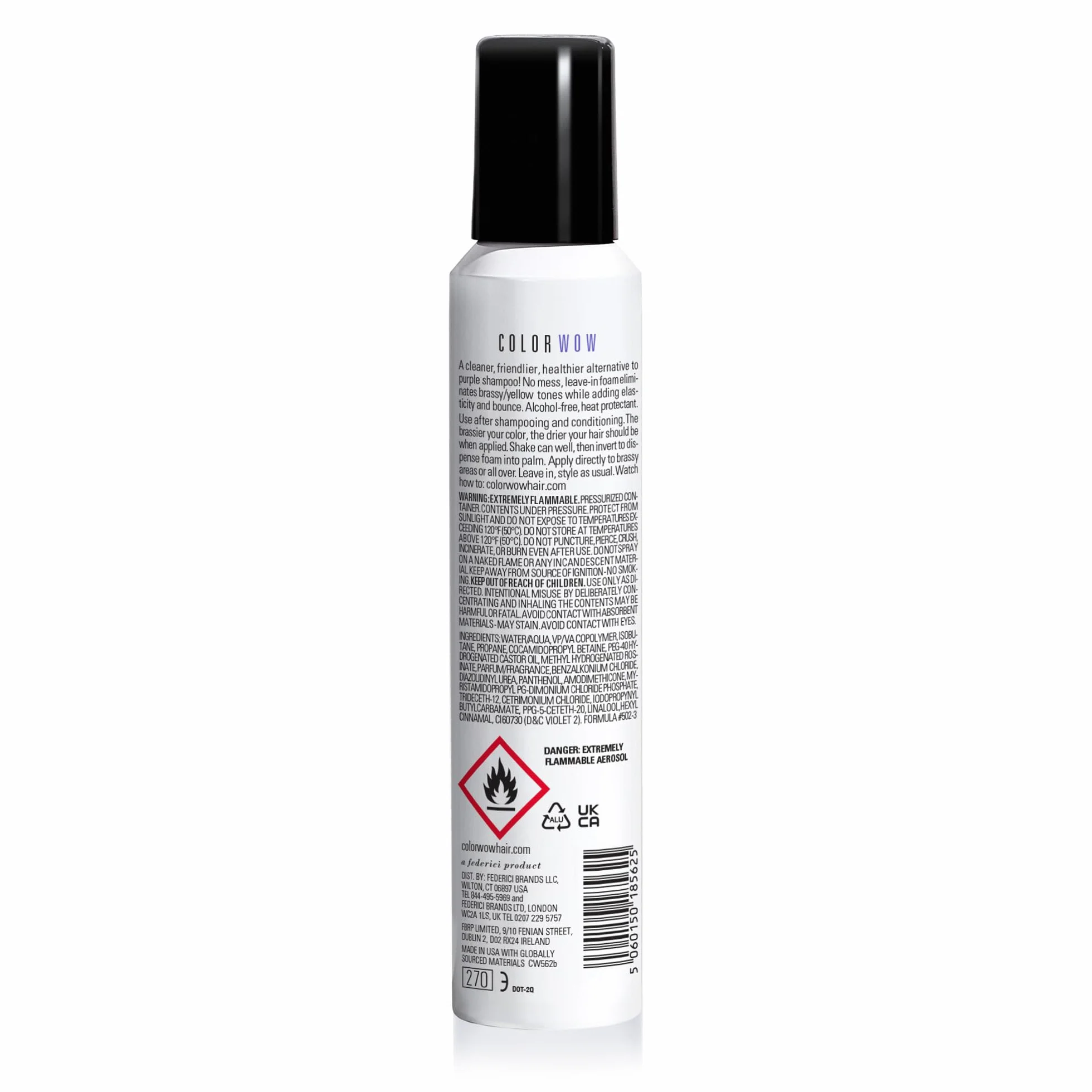 COLOR WOW Contrôle de la couleur + mousse tonifiante pour cheveux blonds – Élimine l'orange et le laiton ; pas de taches ; sans alcool ; mousse tonifiante teintée violette éclaircit les cheveux en une