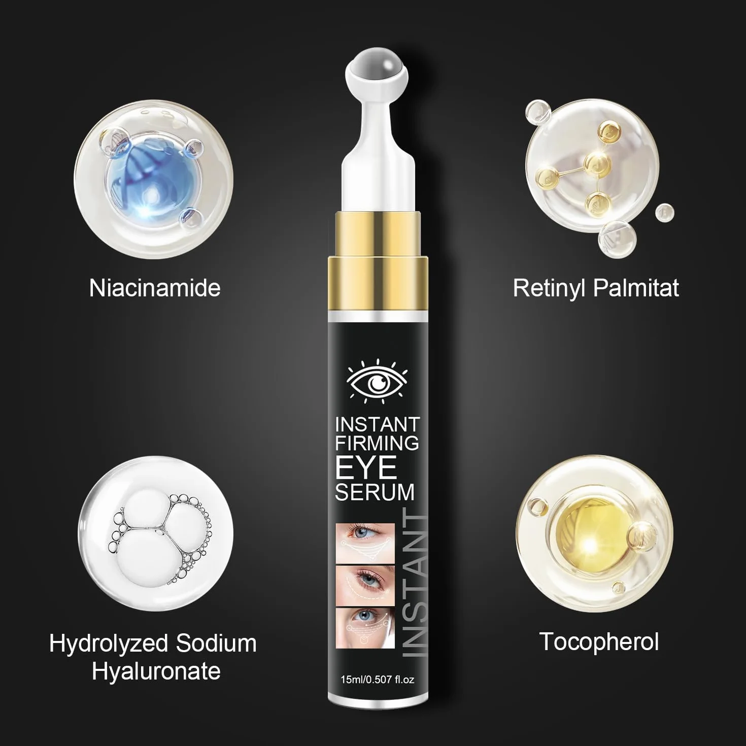 Crème contour des yeux à la caféine avec bille rotative 360°, sérum anti cernes et poches