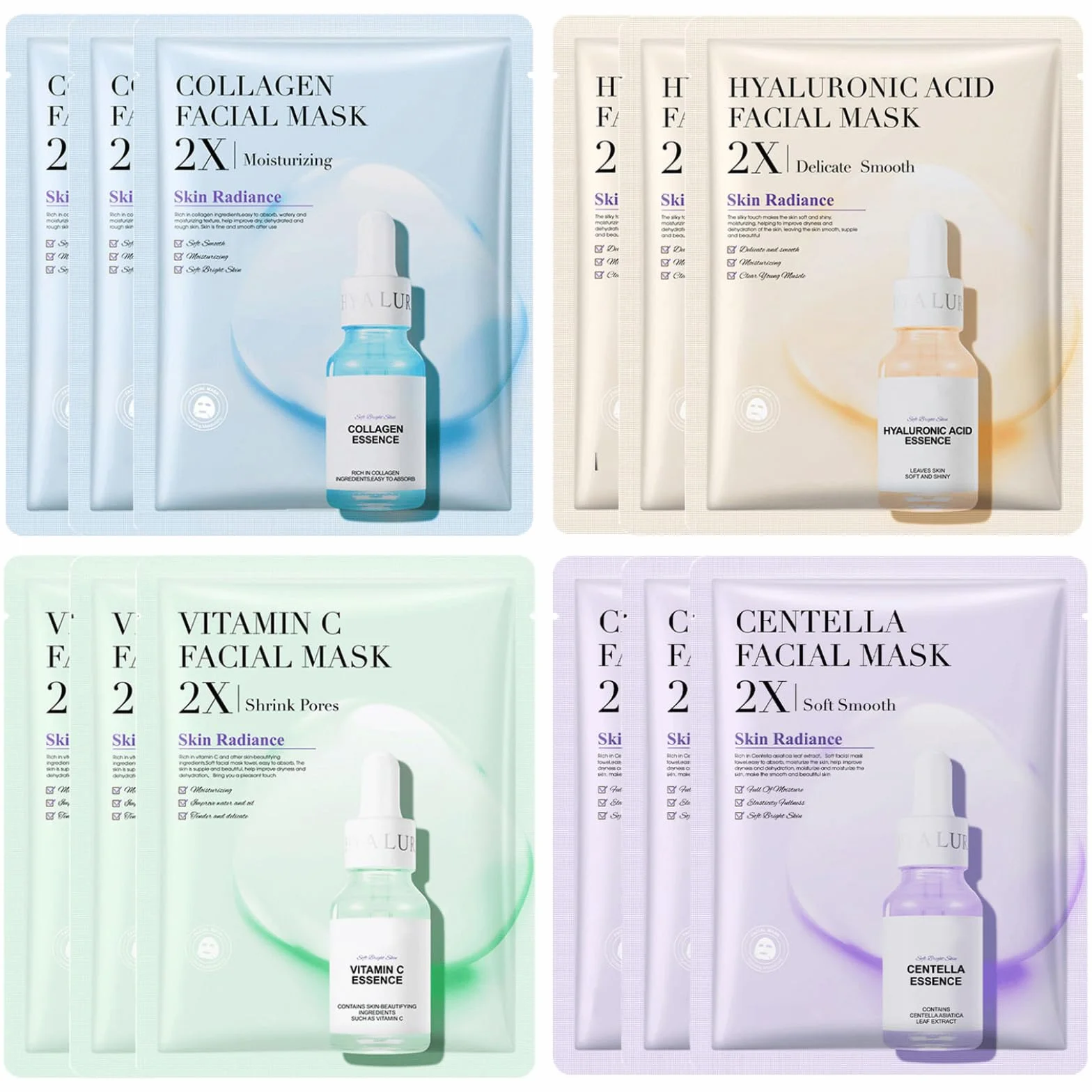 JORUN 12 Masques Hydratants en Tissu - Masques Coréens Anti-Âge, Éclaircissants, Multipack Beauté Vegan
