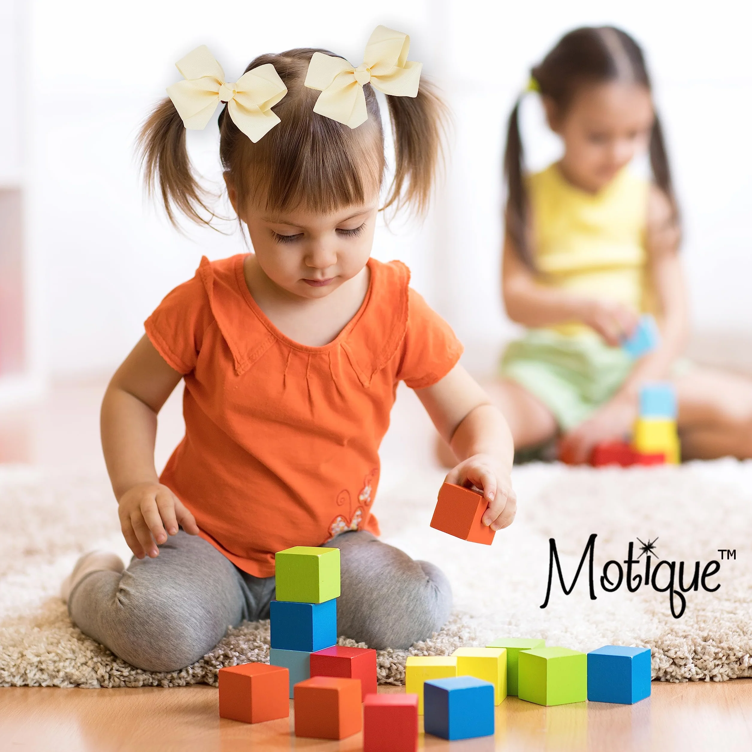 Lot de 2 nœuds gros-grain pour petites filles de 7,6 cm (ivoire)