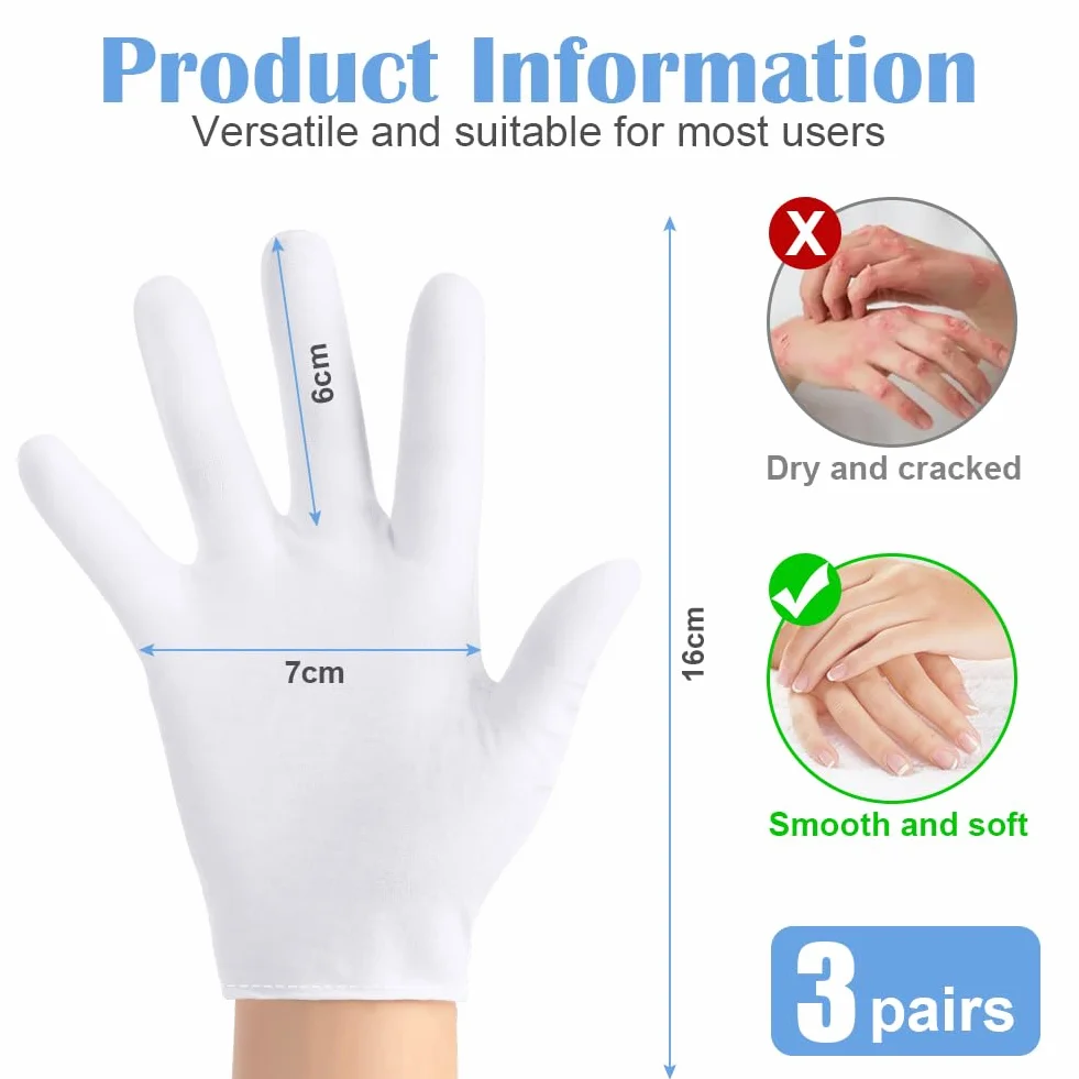 Gants Hydratants Enfants 3 Paires Coton Blanc Lavables Machine Protection Eczéma Mains Sèches Traitement Spa