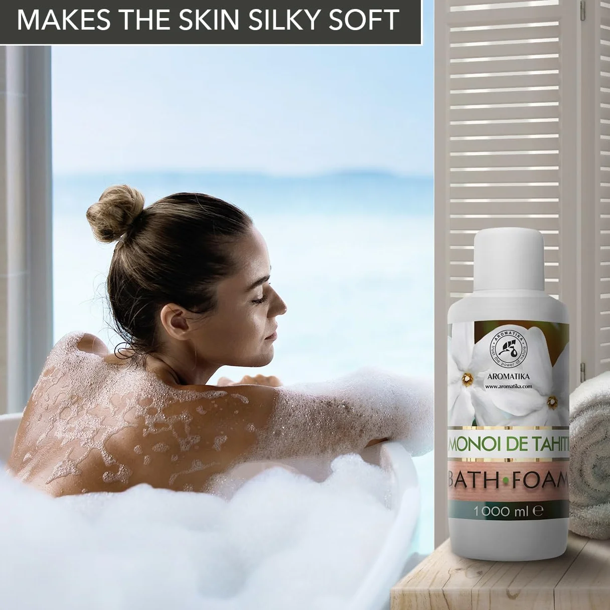 Mousse de Bain Monoi de Tahiti 1000ml - Bath Foam Calming - Soin du Corps - Exotique - Beauté - Bain - Bien-Etre - Détente - Aromathérapie - Spa - Bains Moussants