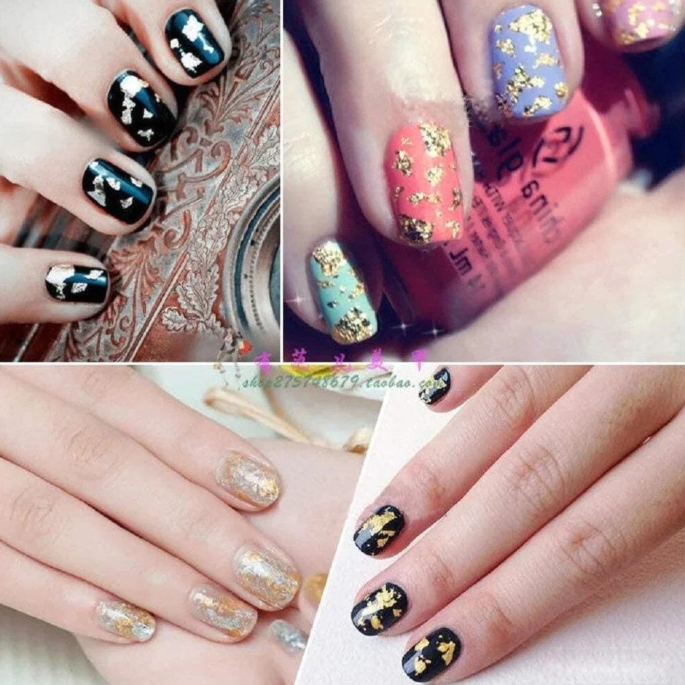 Feuille d'or Feuille d'argent 12 pièces Paillettes Nail Art décoration Gel Ongles Fournitures