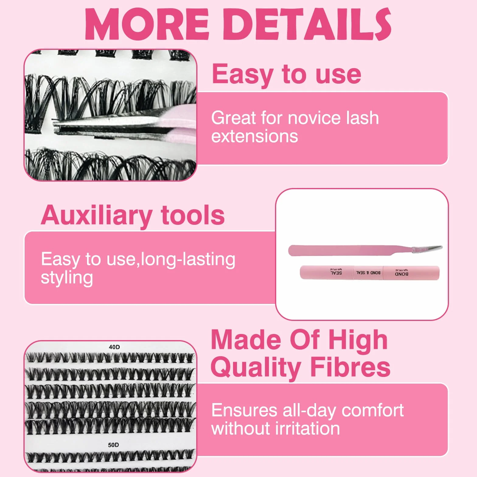 VEGCOO 570 Pièces Faux Cils Individuel Professionnel D Curl, Cluster Lashes 8-16mm Mix Kit