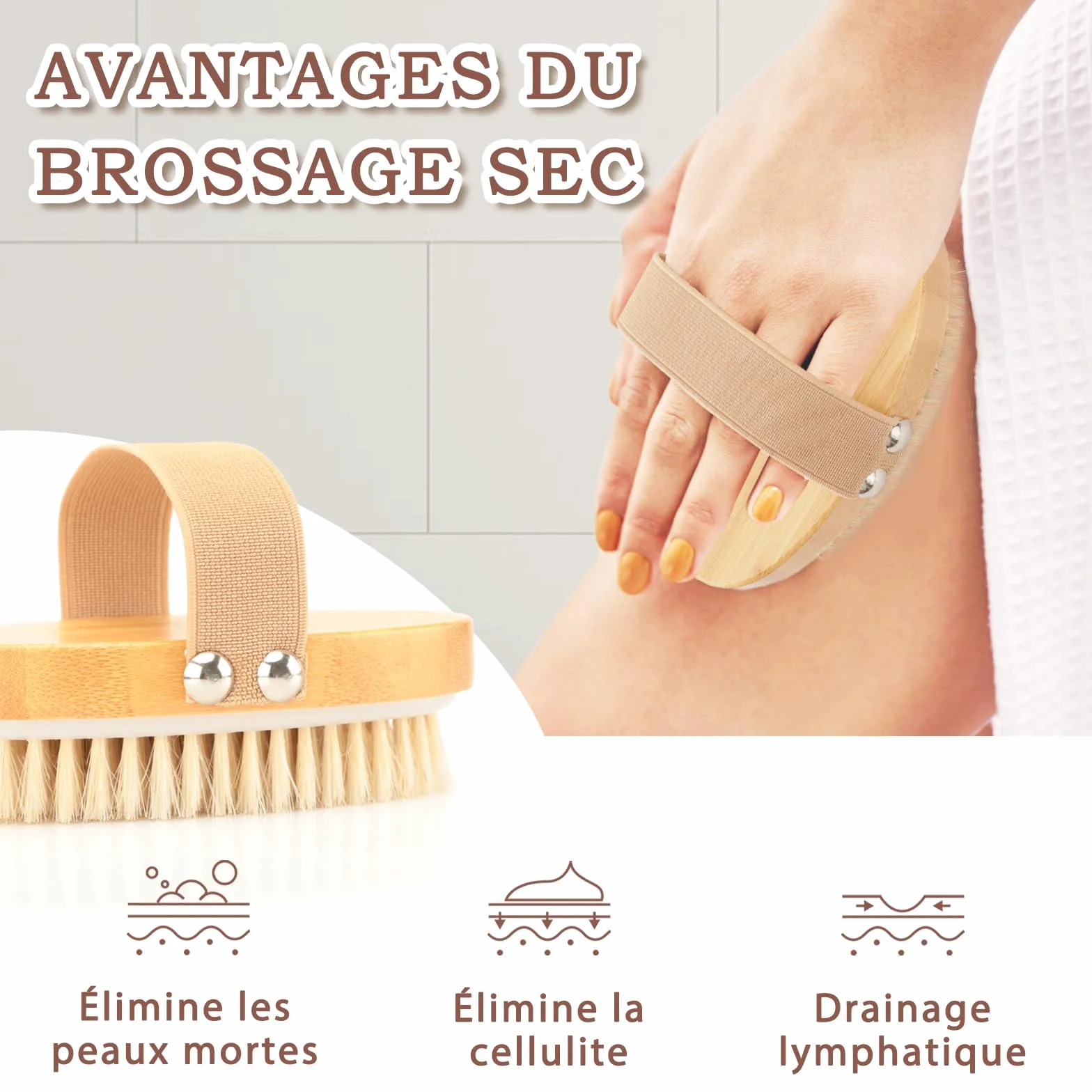 FREATECH Brosse de Gommage Corps, Poils Naturels Exfoliants Peau Sèche, Anti-Cellulite, Circulation Sanguine
