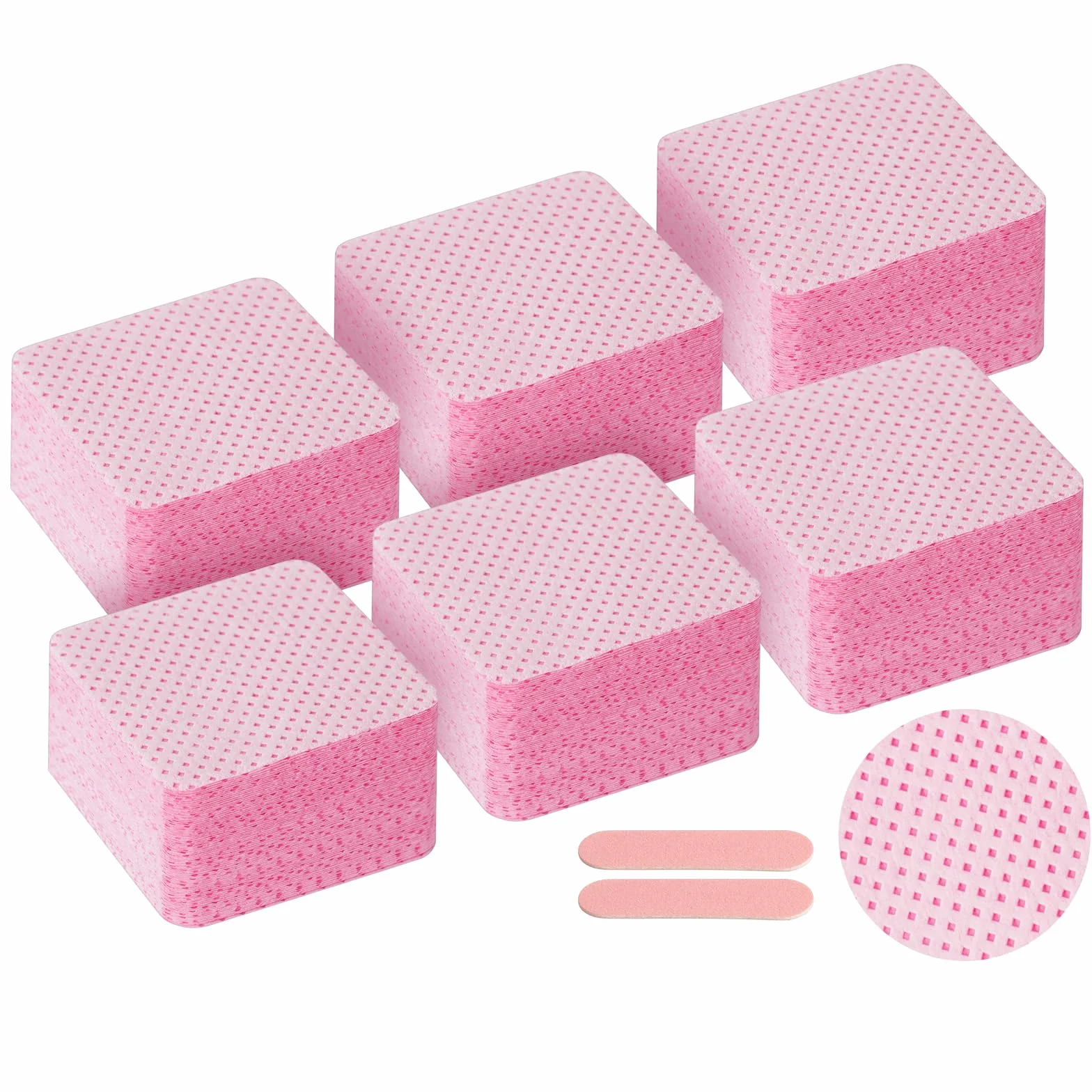 Lingettes à Ongles Non Pelucheux 300 Pièces avec Limes, Tampons Dissolvant Rose