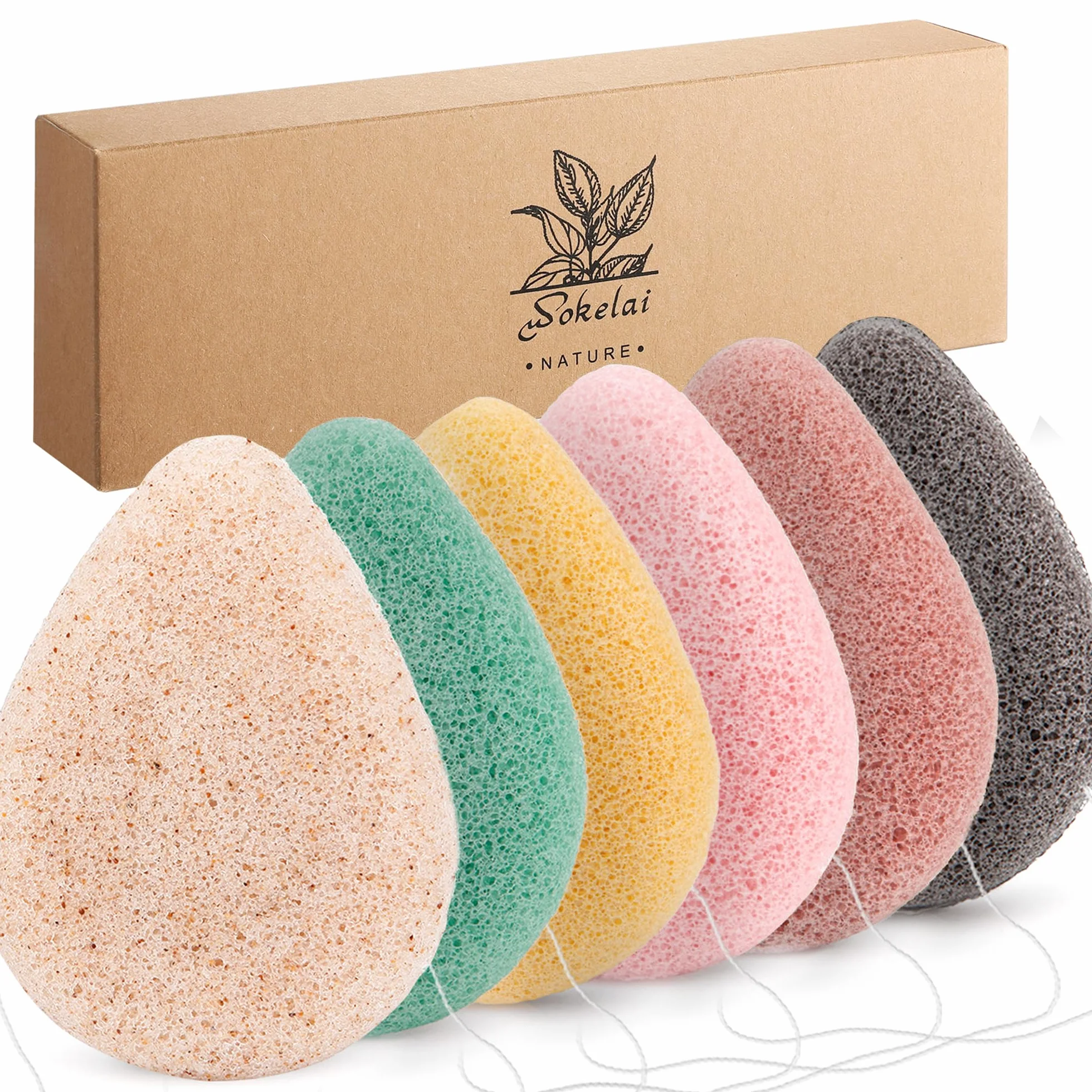 Éponge Konjac Lot de 6 Visage Naturelles Nettoyage Doux Exfoliation Bio