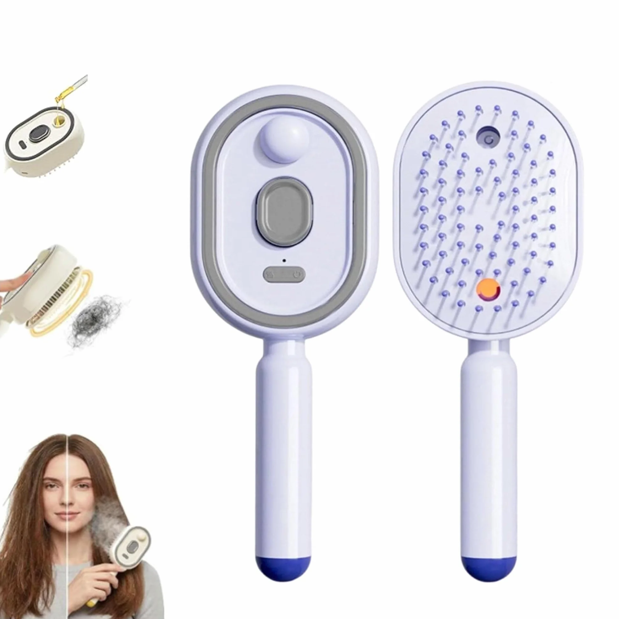 Brosse Vapeur Électrique 2 en 1 Lisseur Rechargeable Anti-frisottis Peigne Massage Coussin d'Air