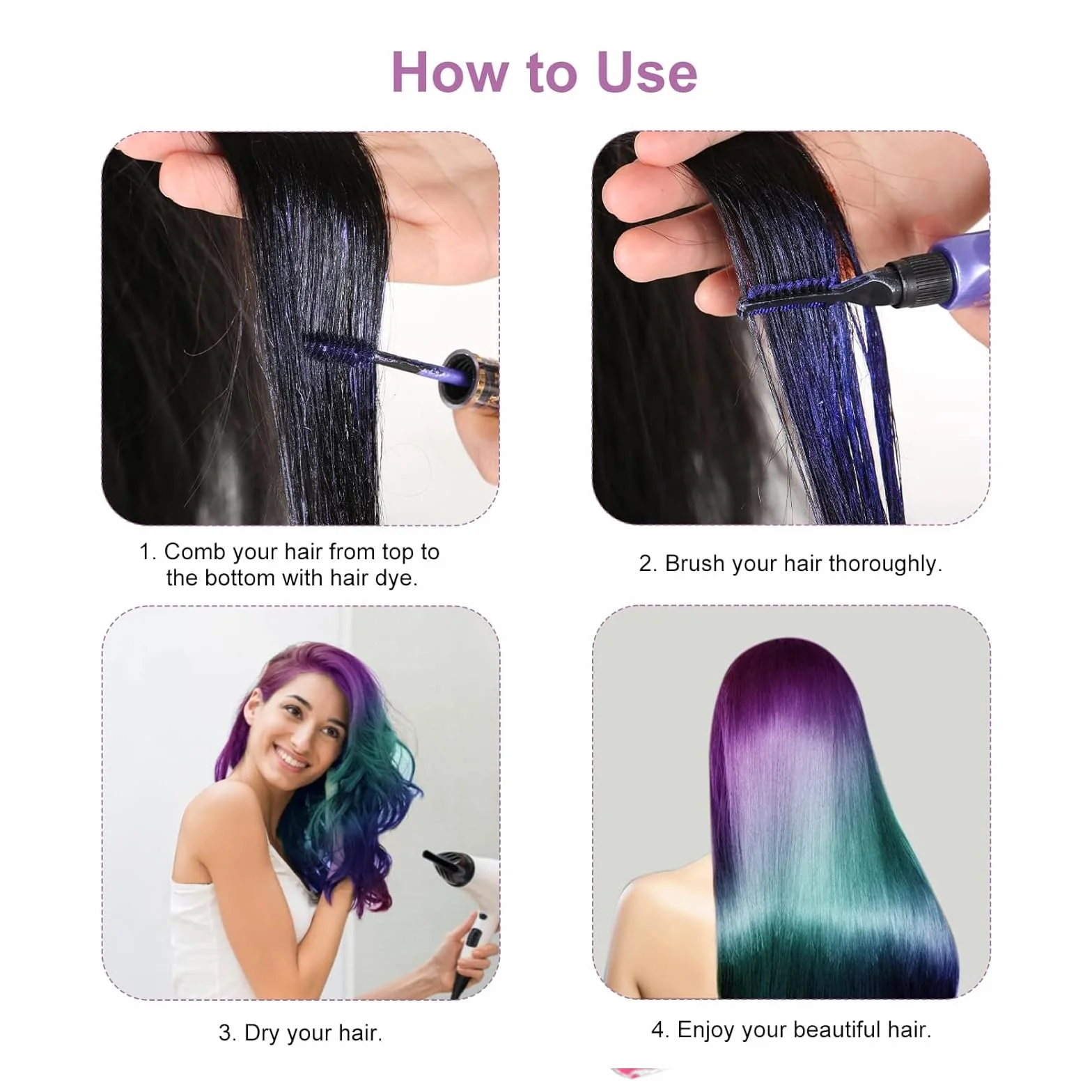 Mascara Colorant Pour Cheveux Temporaire 6 Couleurs Lavable Arc-en-ciel