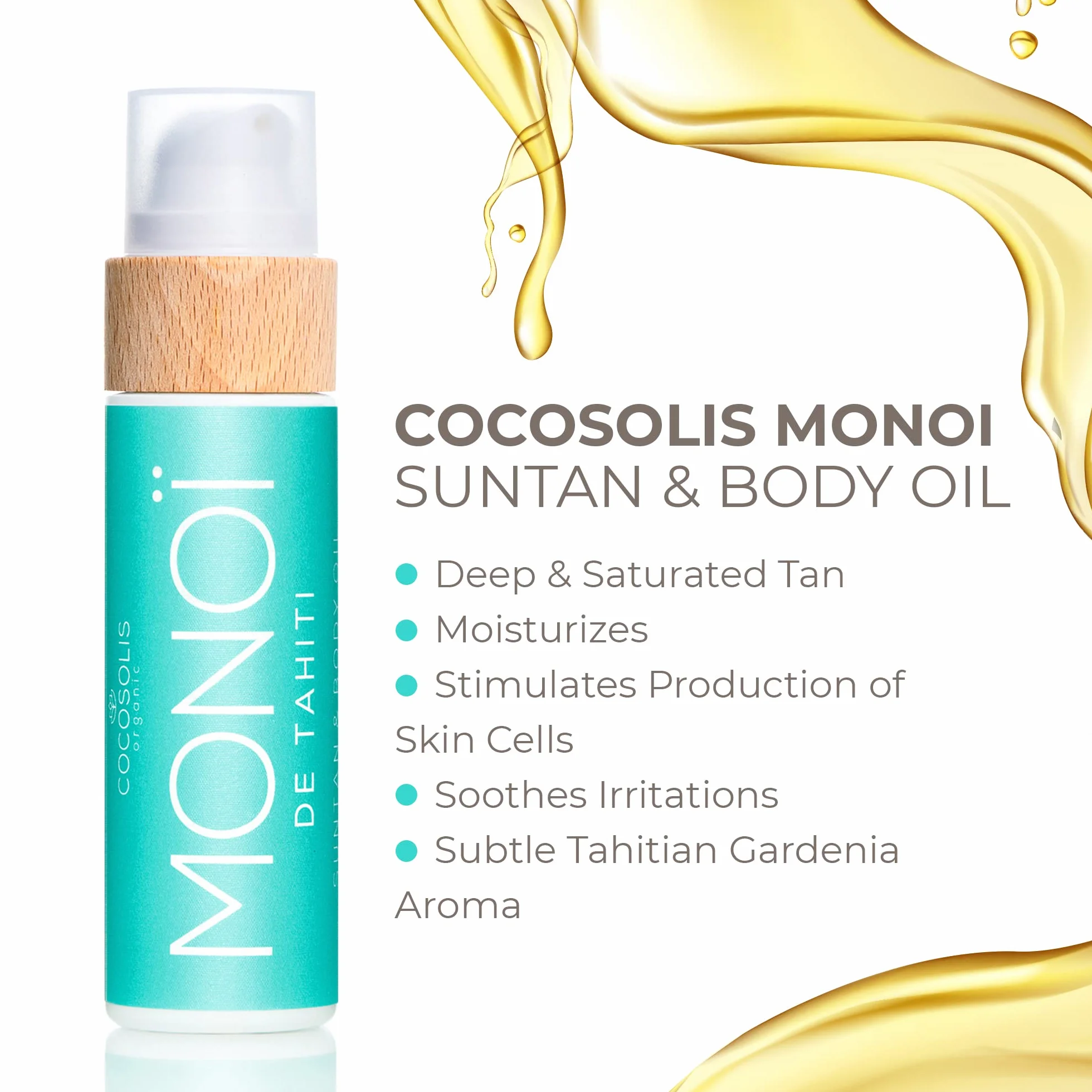 COCOSOLIS MONOI Accélérateur de bronzage Huile de bronzage bio vitamine E huile de monoï Tahiti bronzage rapide intensif chocolat (110)