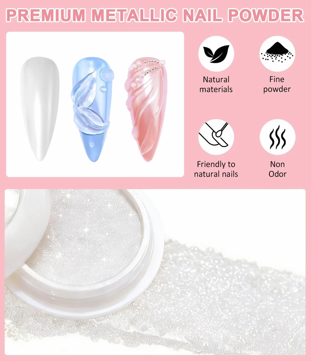 Poudre Chrome Ongle Blanc - 6 Boîtes Aurora Schimmer Poudre Ongle Effet Perle, Pigment Paillettes pour Nail Art