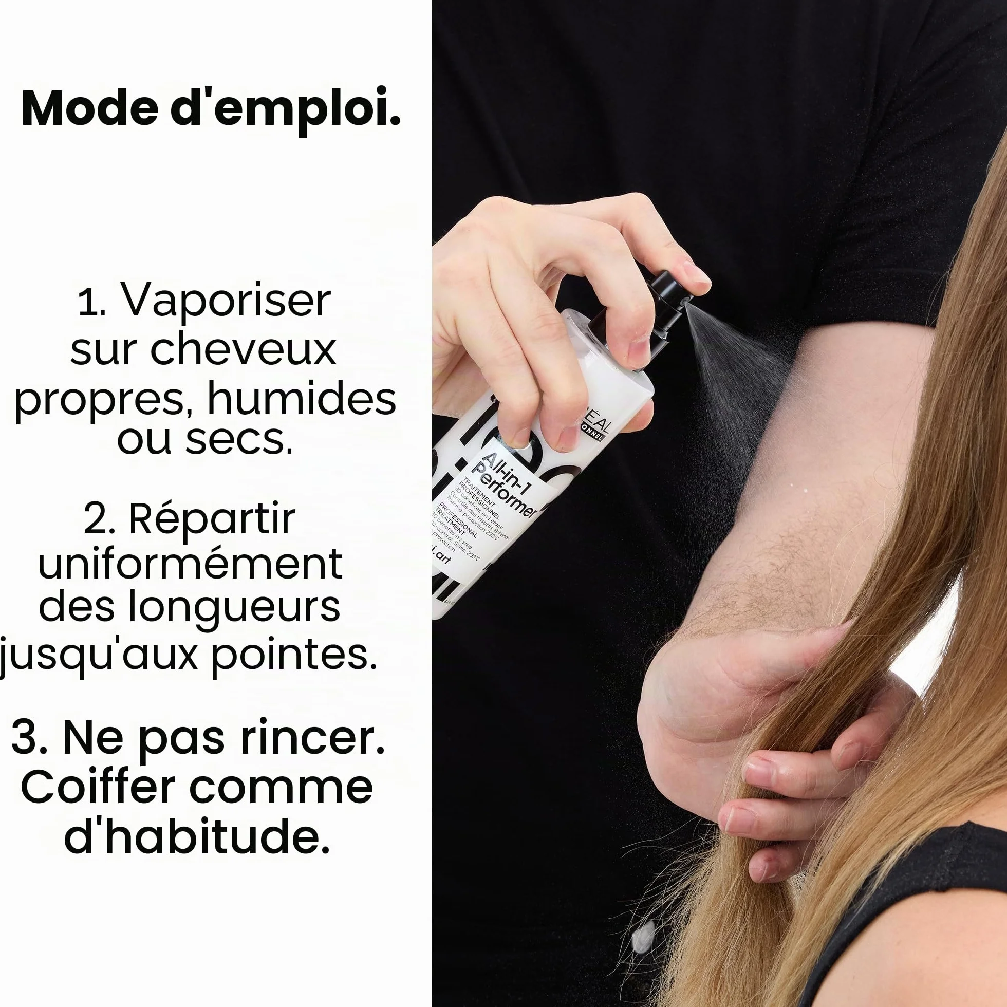 L’OREAL PROFESSIONNEL - Spray Coiffant Tenue 24H - Homme & Femme - Soin Sans Rinçage Multi-Bénéfices - Thermoprotecteur - Anti Frisottis - Cheveux Brillants - Tecni Art All-In-1 Performer - 190 ml