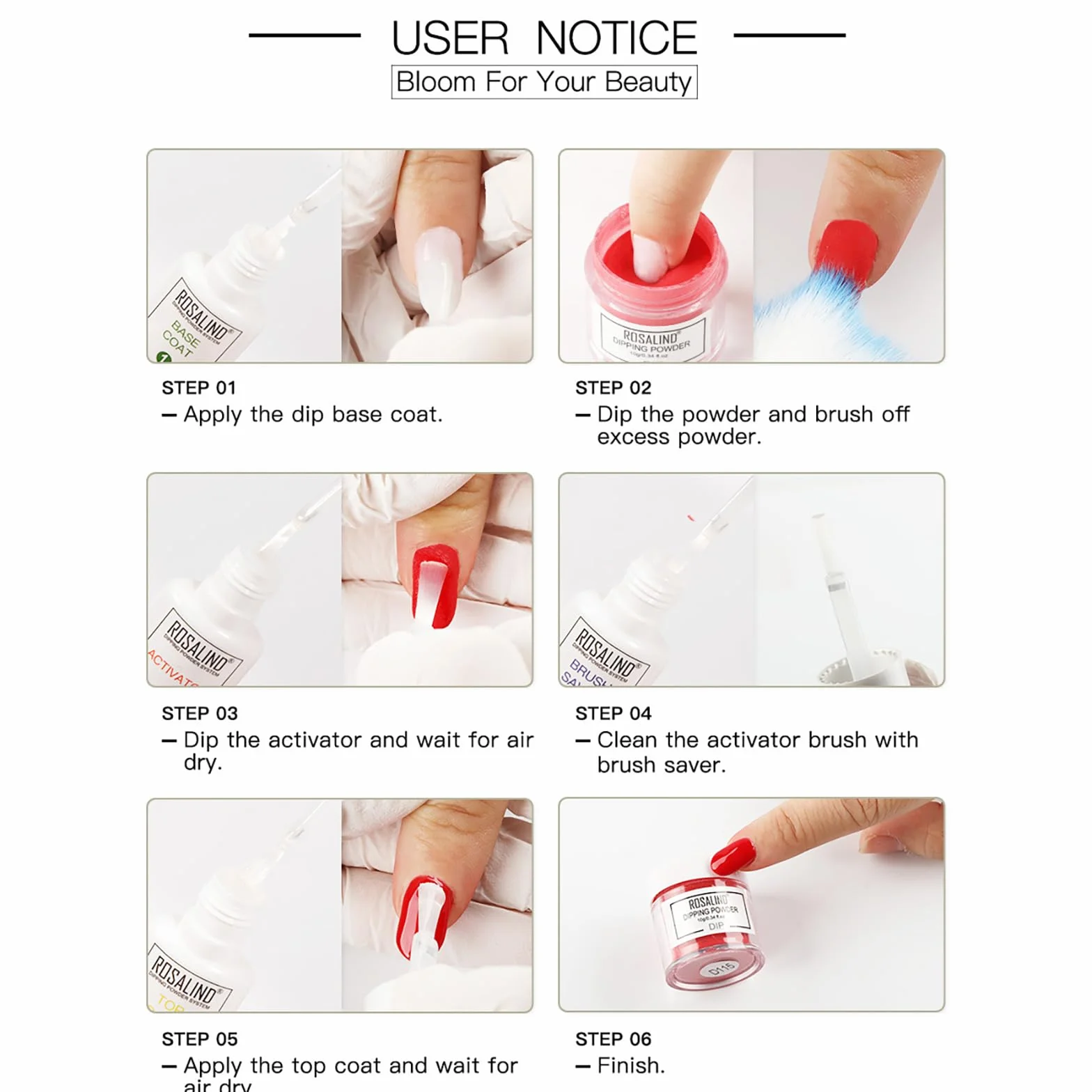Kit de démarrage en poudre pour ongles RoseFlower, 6 couleurs Nude, manucure DIY à la maison